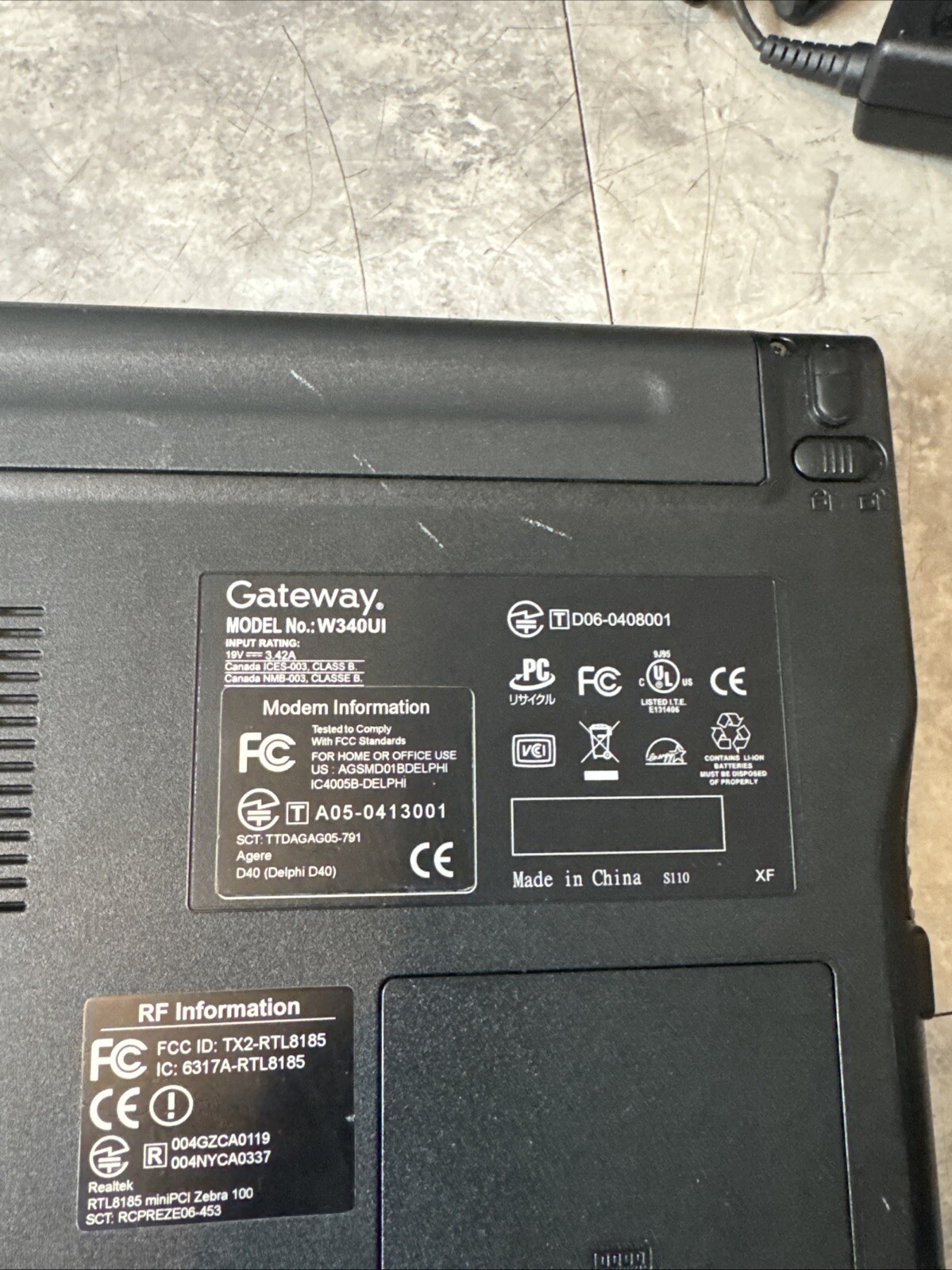 Gateway W340UI 14″ Laptop • Pentium Dual-Core 1.6GHZ 2.0G RAM No Os