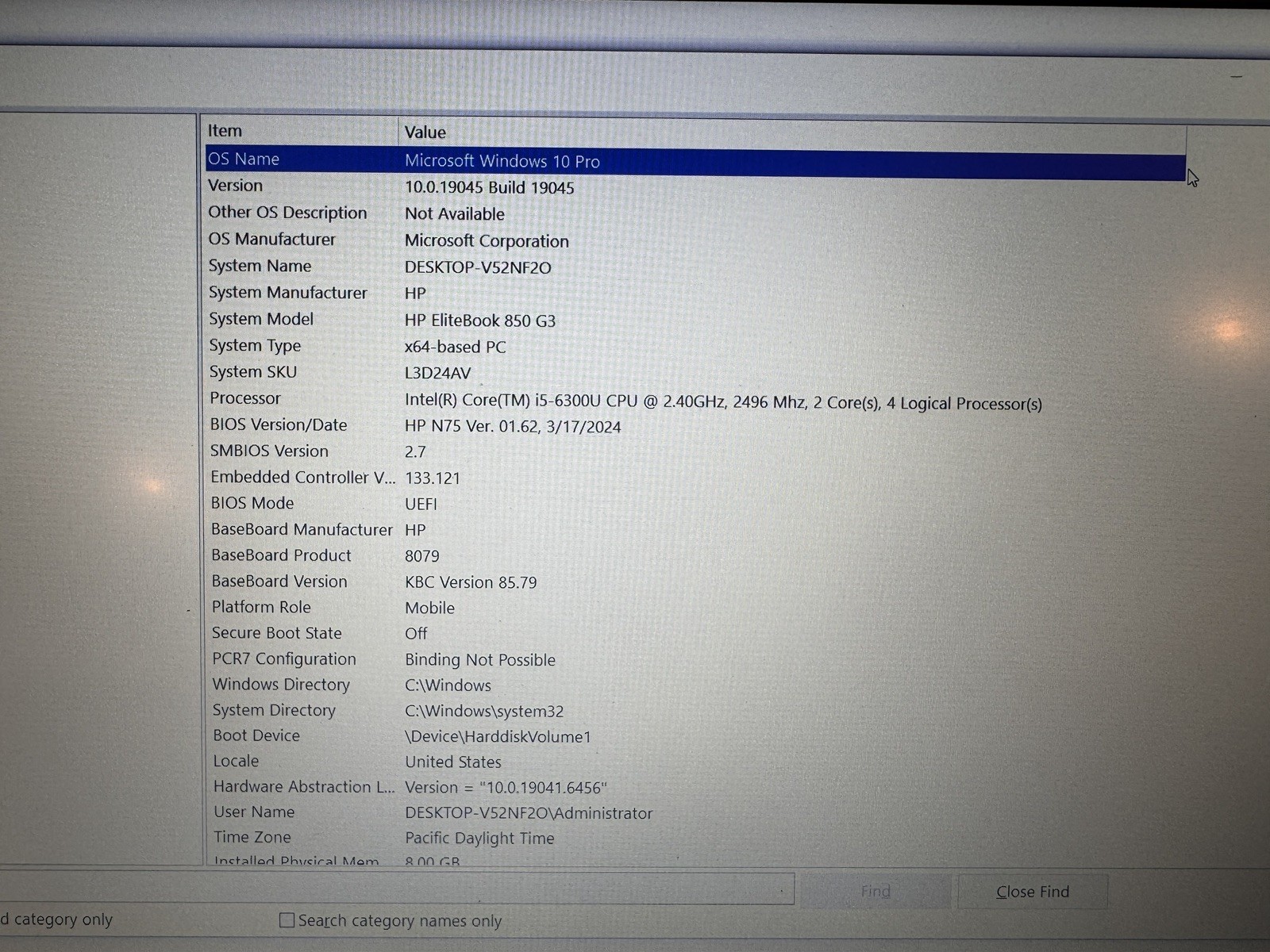 HP EliteBook 850 G3 i5-6300U 2.4GHz 8GB Ram 128GB SSD Laptop 15.6″