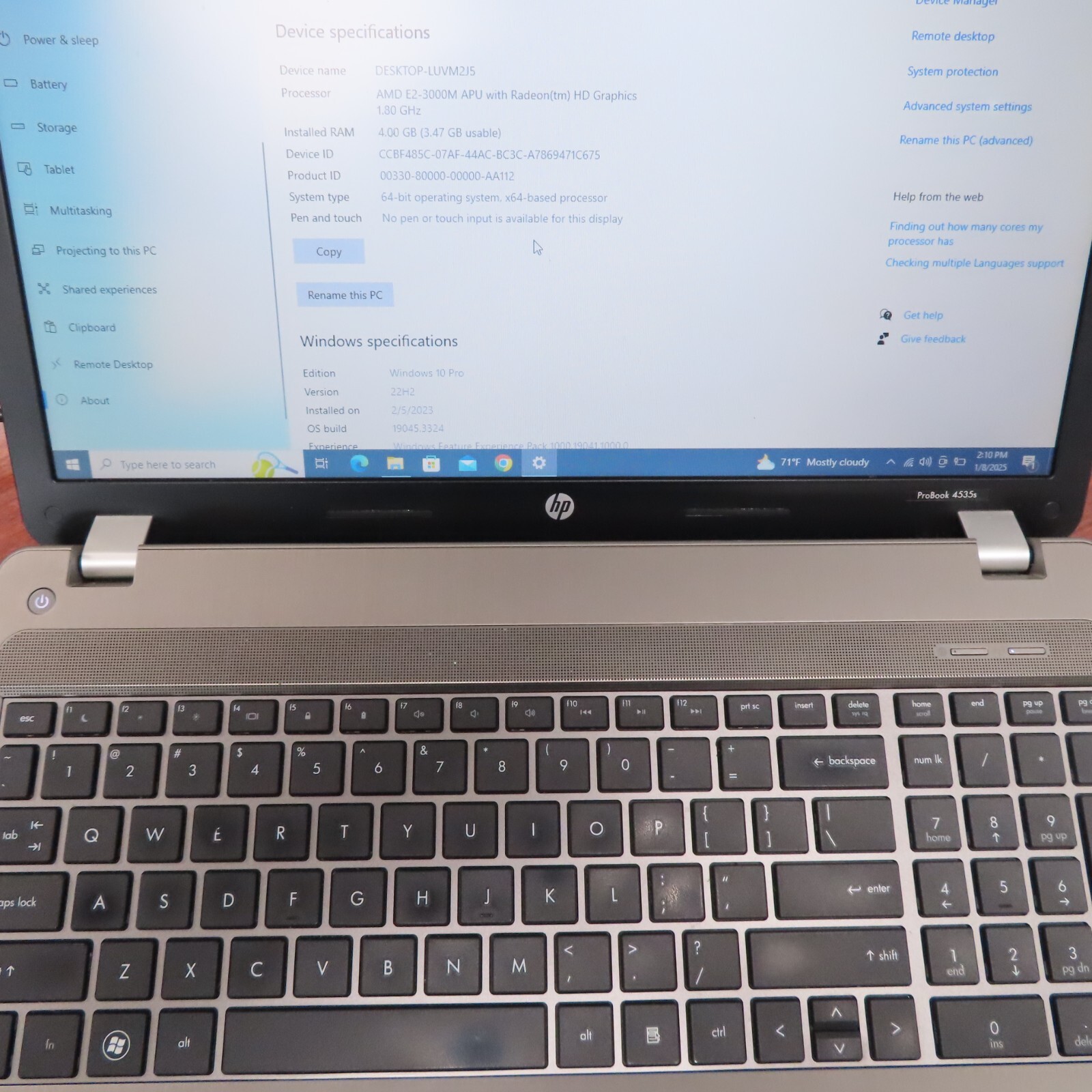 HP ProBook 4525s Laptop AMD E2-3000M 1.80GHz 120GB HDD 4GB RAM Win 10 Pro