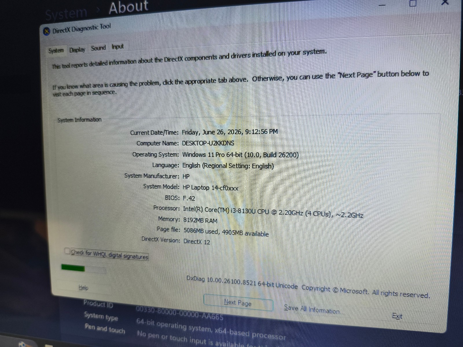 HP LAPTOP 14-CF0xxx CORE i3-8130U 2.20Ghz 8GB RAM 250GB SSD non-Touch #20