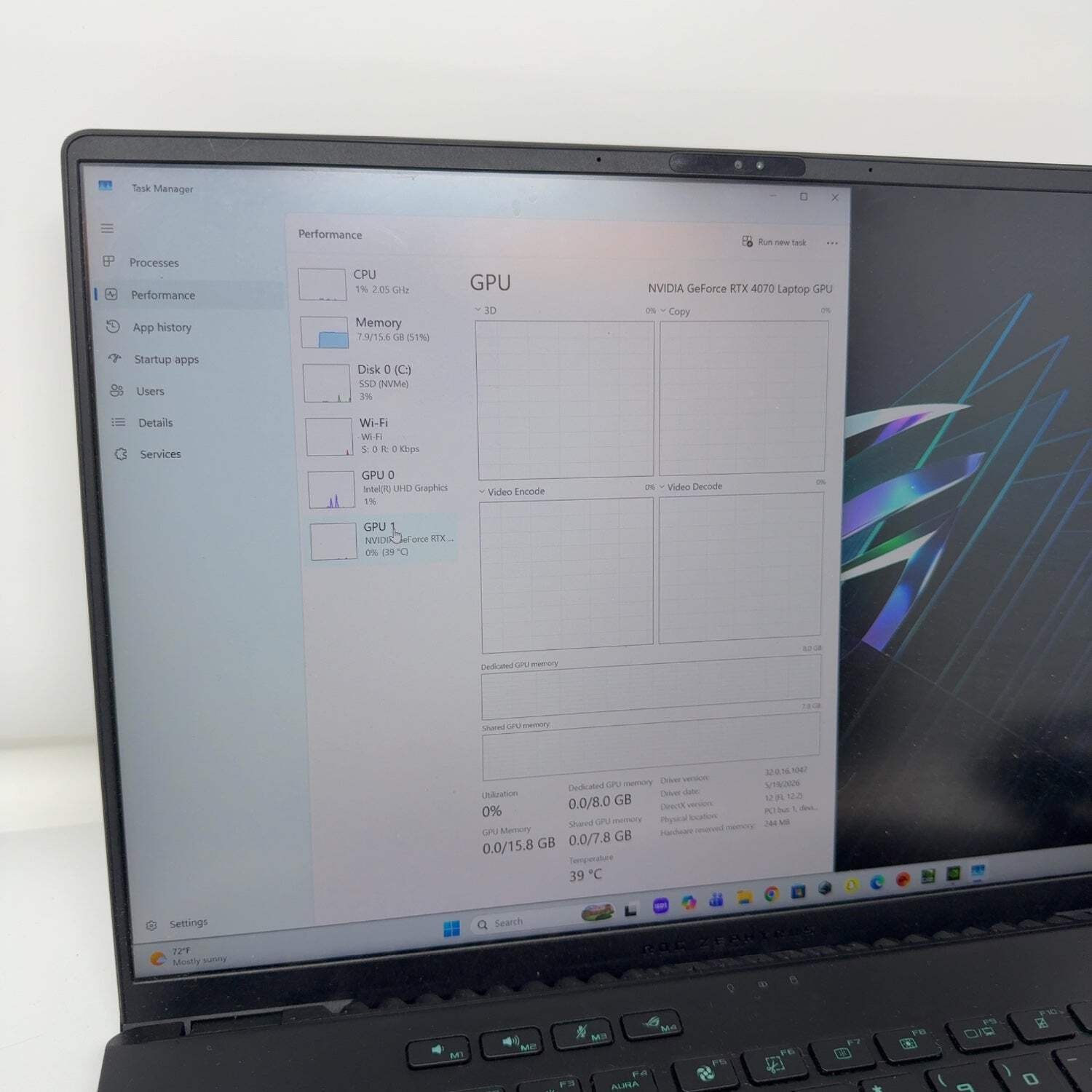 Asus ROG Zephyrus M16 16″ i9-13900H 2.6GHz 16GB RAM 1TB SSD GeForce RTX 4070