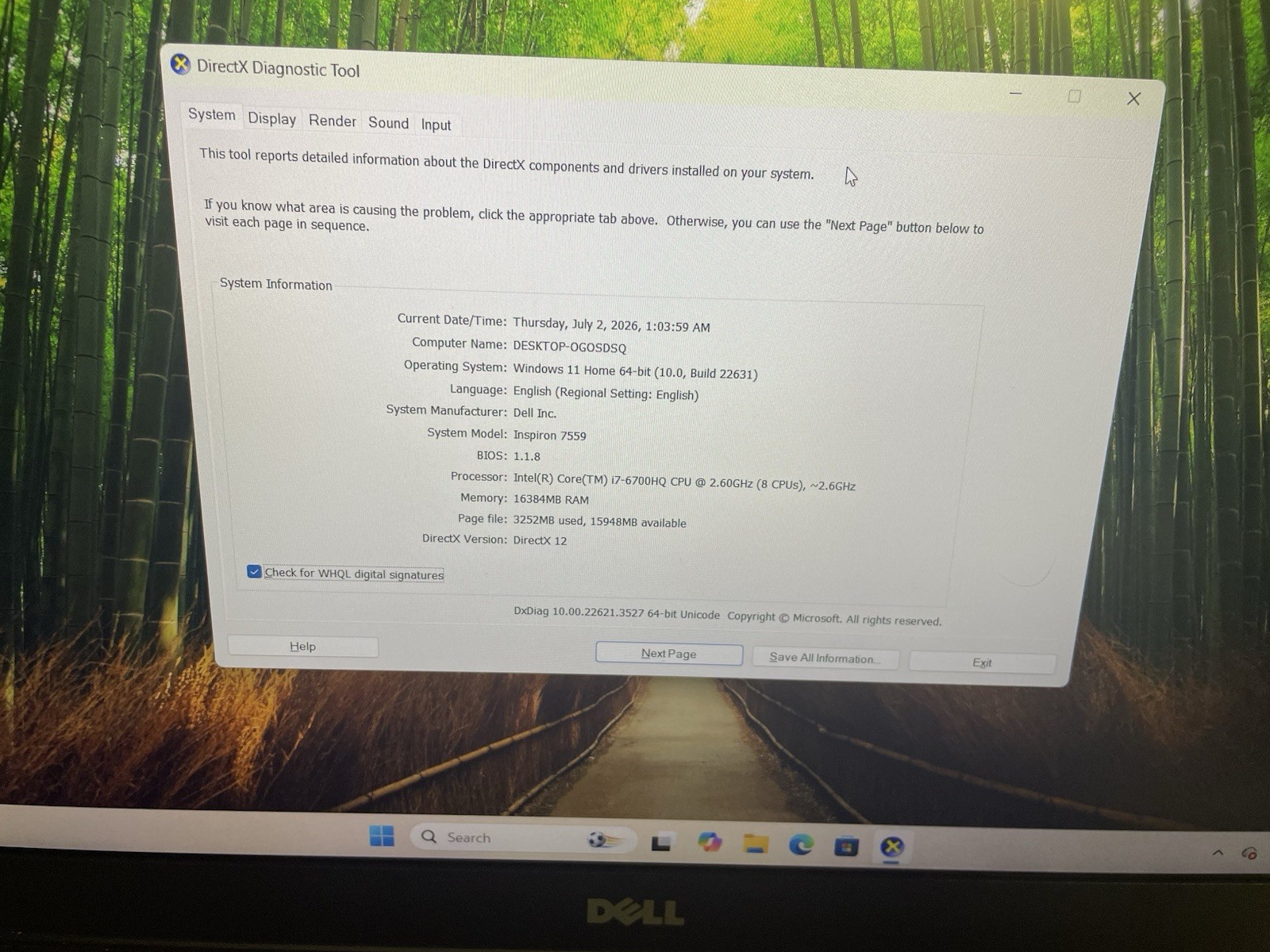 Dell Inspiron 7559 Gaming Laptop 16GB RAM, 128GB SSD, GTX 960M(4GB)WIN 11 HOME.
