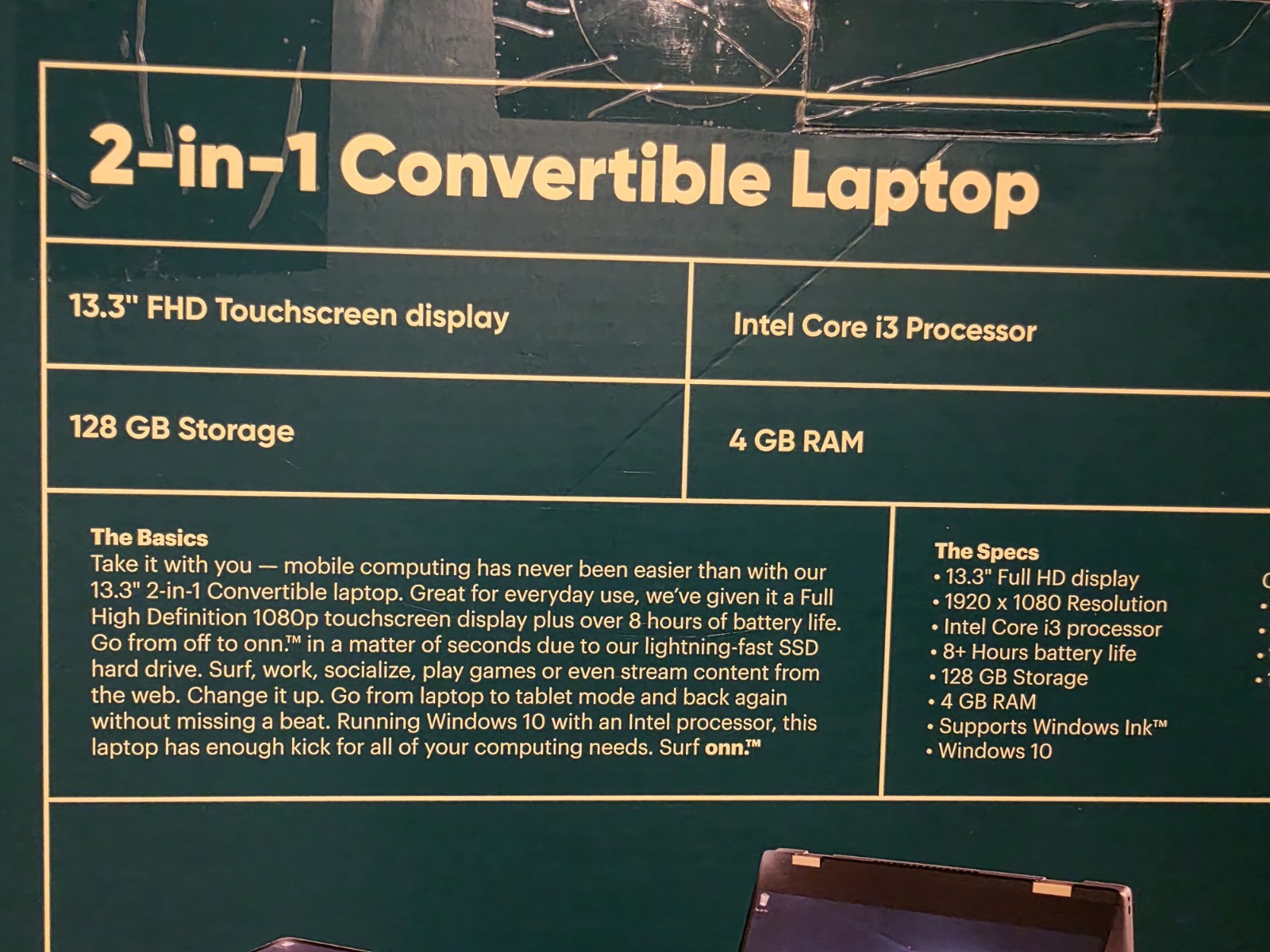 Onn 13.3″ 2-1 laptop – Tablet, i3, 4GB Ram, Touch Screen 128 SSD,1920 x 1080p