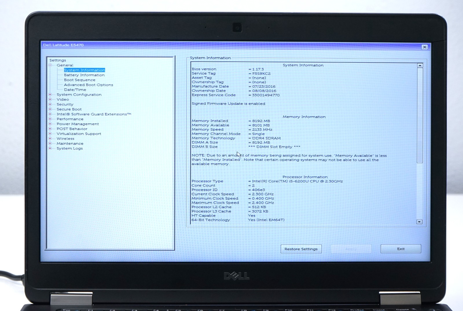 Dell Latitude E5470 14” Laptop – Intel Core i5-6200U 8GB RAM 256GB SSD