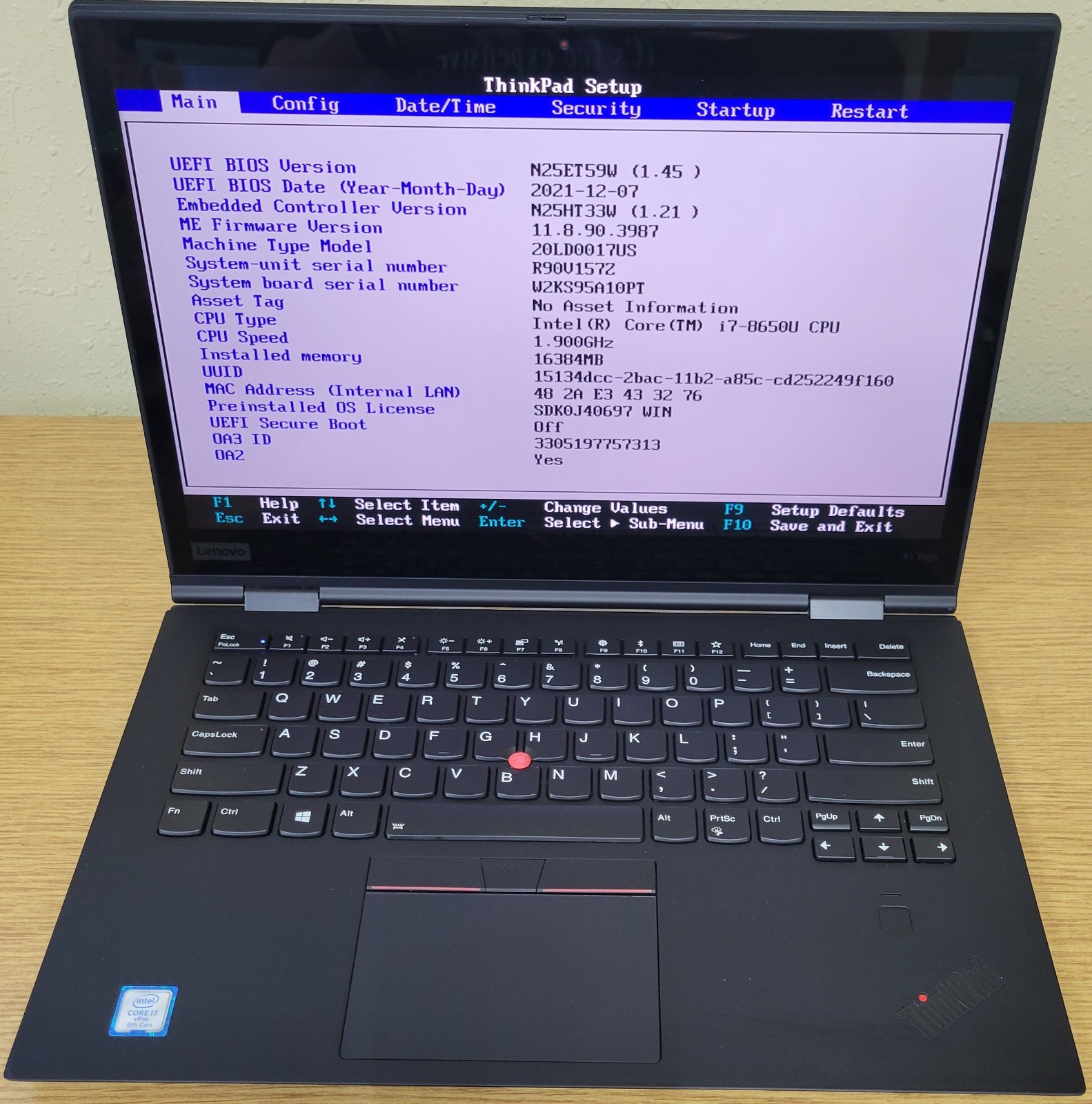 Lenovo ThinkPad X1 Yoga Gen3 i7-8650U 1.90GHz 16GB 128GB SSD QHD Touch No OS