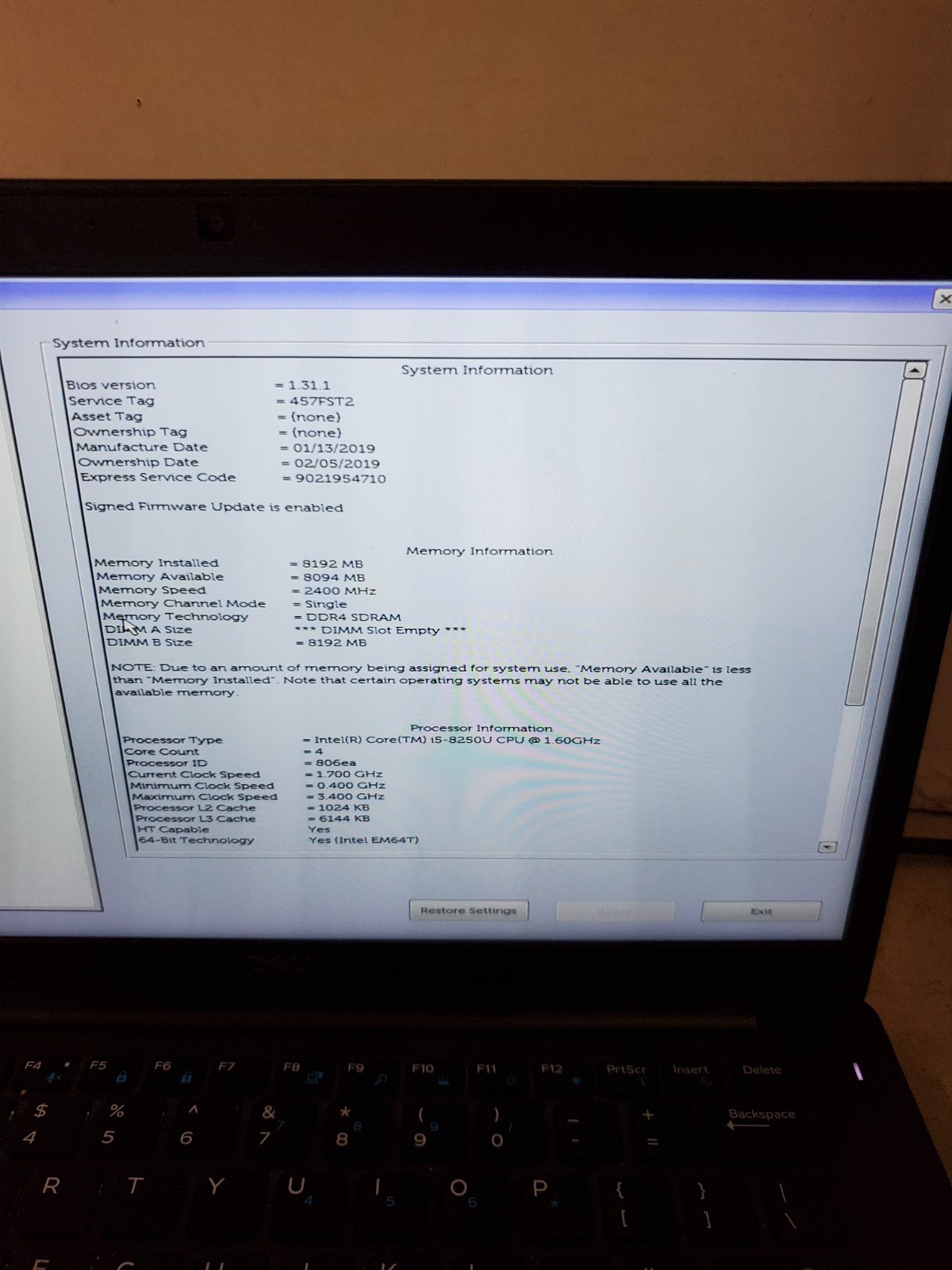 Dell Latitude 7490 14″ i5-8250U 1.60GHz 8GB RAM No SSD/OS/BATTERY! READ! #69