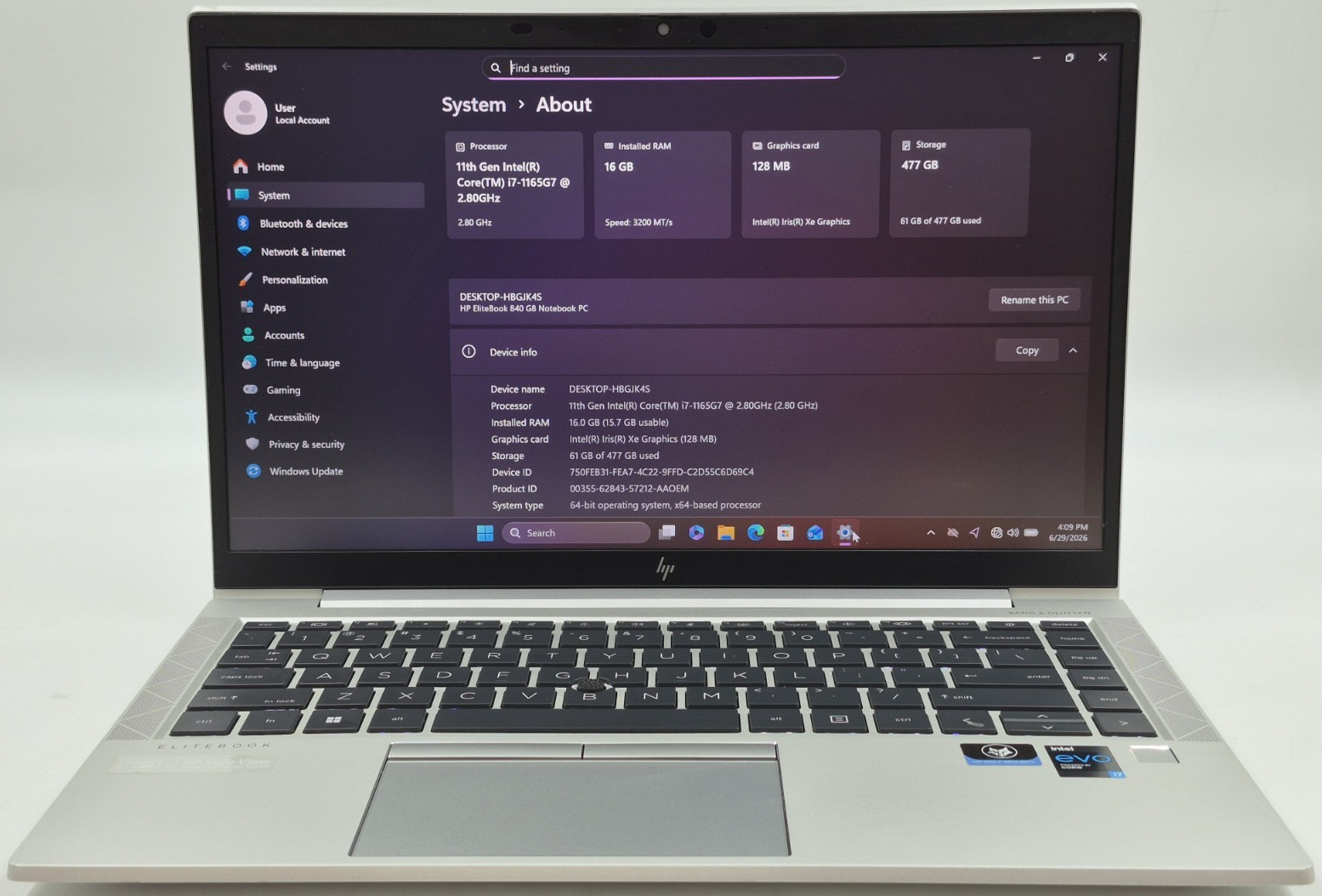 HP EliteBook 840 G8 Laptop i7-1165G7 2.80GHz 16GB RAM 512GB NVMe SSD Win 11 Pro