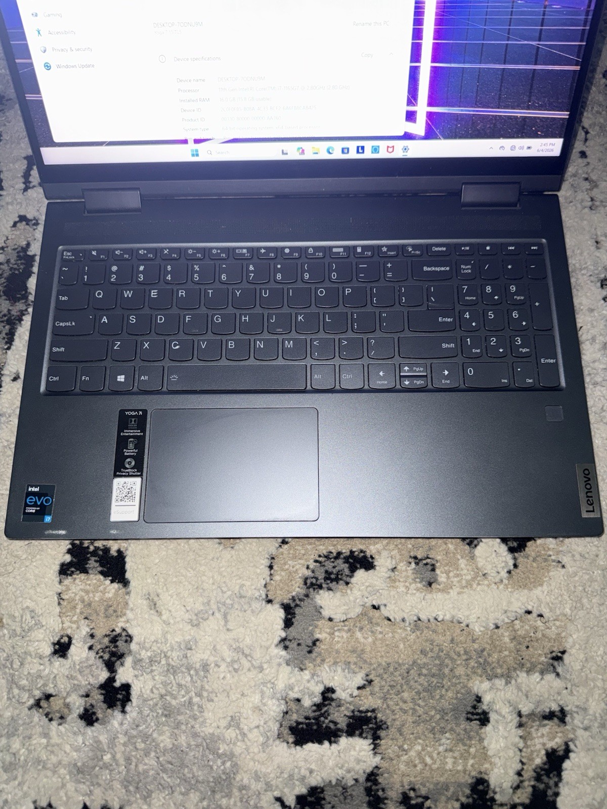 Lenovo Yoga 7 15ITL5 Intel Core i7-1165G7 2.8GHz 16GB RAM 1TB SSD 15.6″ Touch