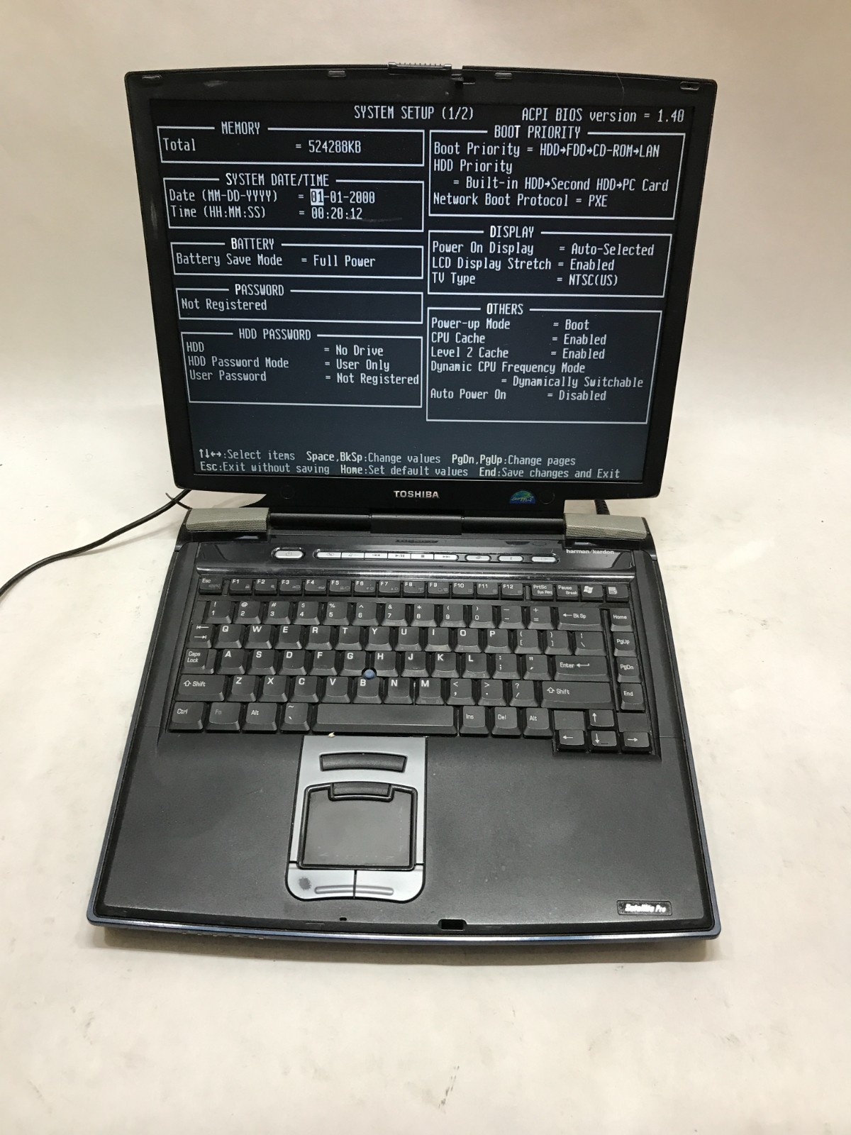 Toshiba M15-S405 15″ Laptop Intel Centrino 512MB RAM NO HDD/OS Boots To BIOS -DW