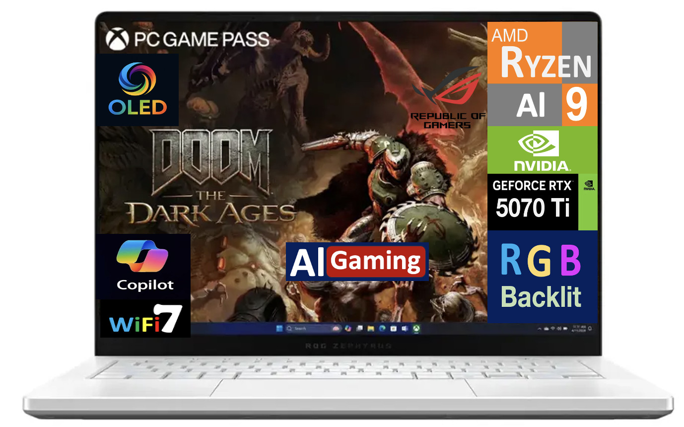 ASUS ROG Zephyrus 14″ 2880×1800 Ryzen AI 9 370 32GB 1TB SSD RTX 5070 Ti W11 Pro