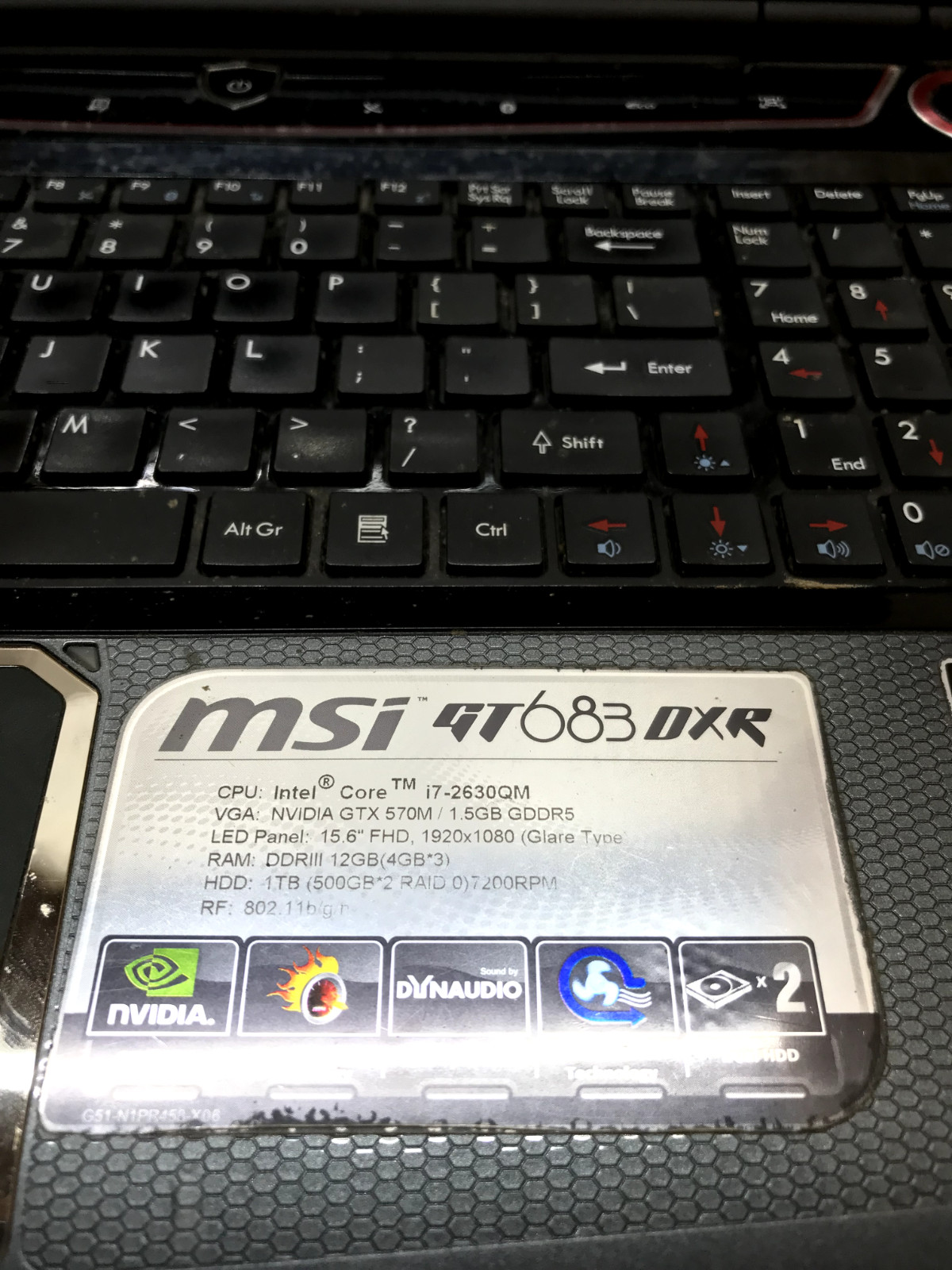 MSI GT683DX(GT683DXR) Intel Core i7-2630QM 2.0GHz 4GB RAM GTX570M POWER DEAD -DW