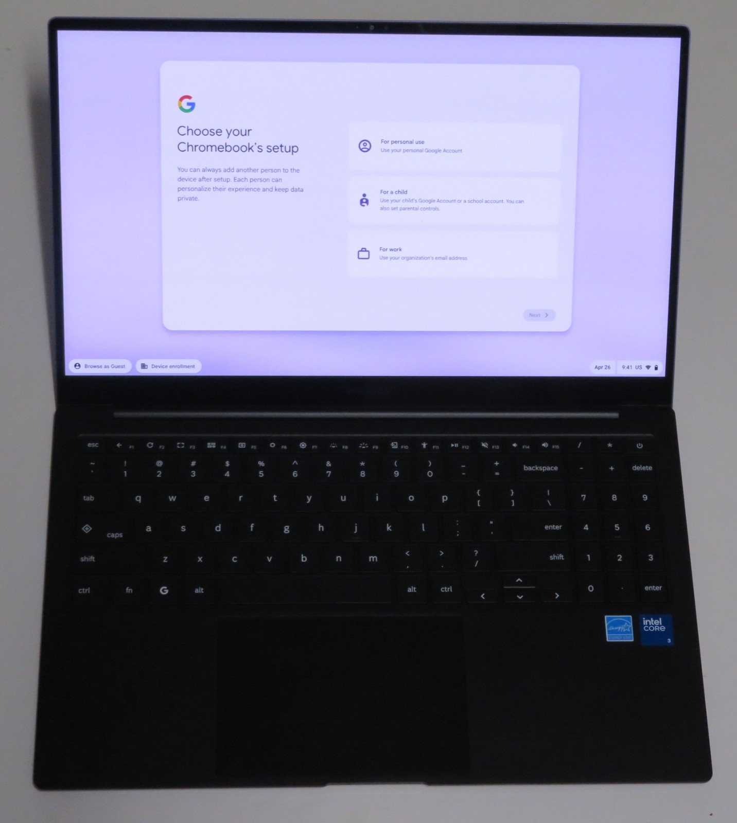 Samsung Chromebook Plus 15.6″ FHD AMOLED Core 3 100U 8GB 256GB Google AI