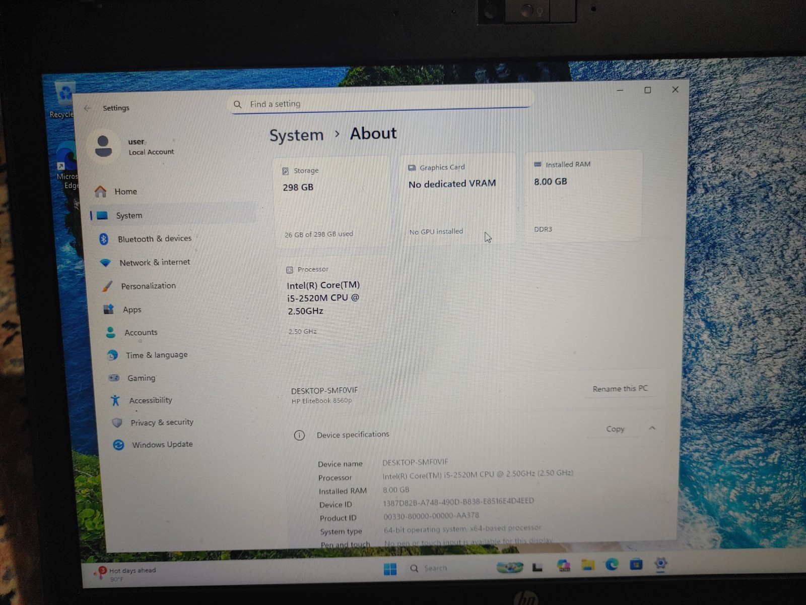 HP EliteBook 8560P Laptop 15.6″ i5 2520M, 8GB RAM, 250GB HDD, HD 6470M, Win 11