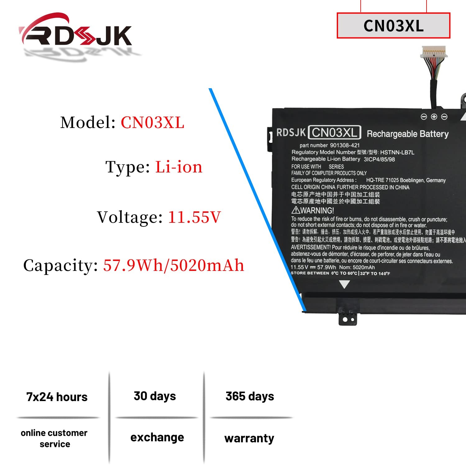 RDSJ CN03XL CNO3XL Laptop Battery for HP Envy 13-AB 13T-AB 13-AB001 13-AB099 13T