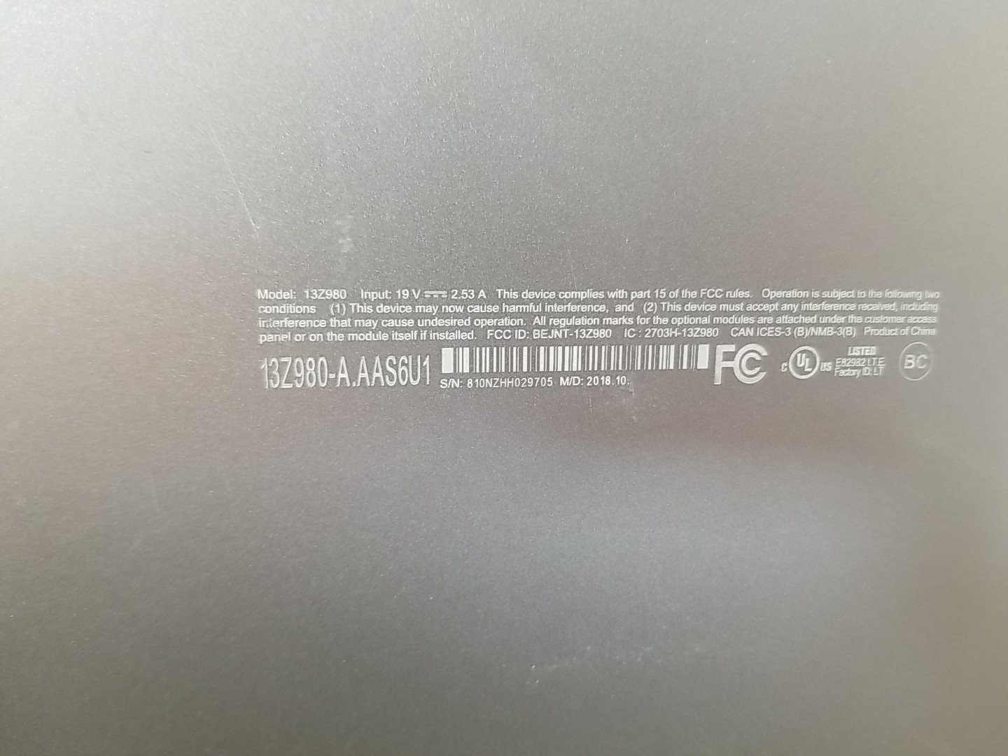 LG Gram 13Z980-A Laptop W/ i7-8550U 1.80GHz, 12GB, 256GB. *READ⬇️*