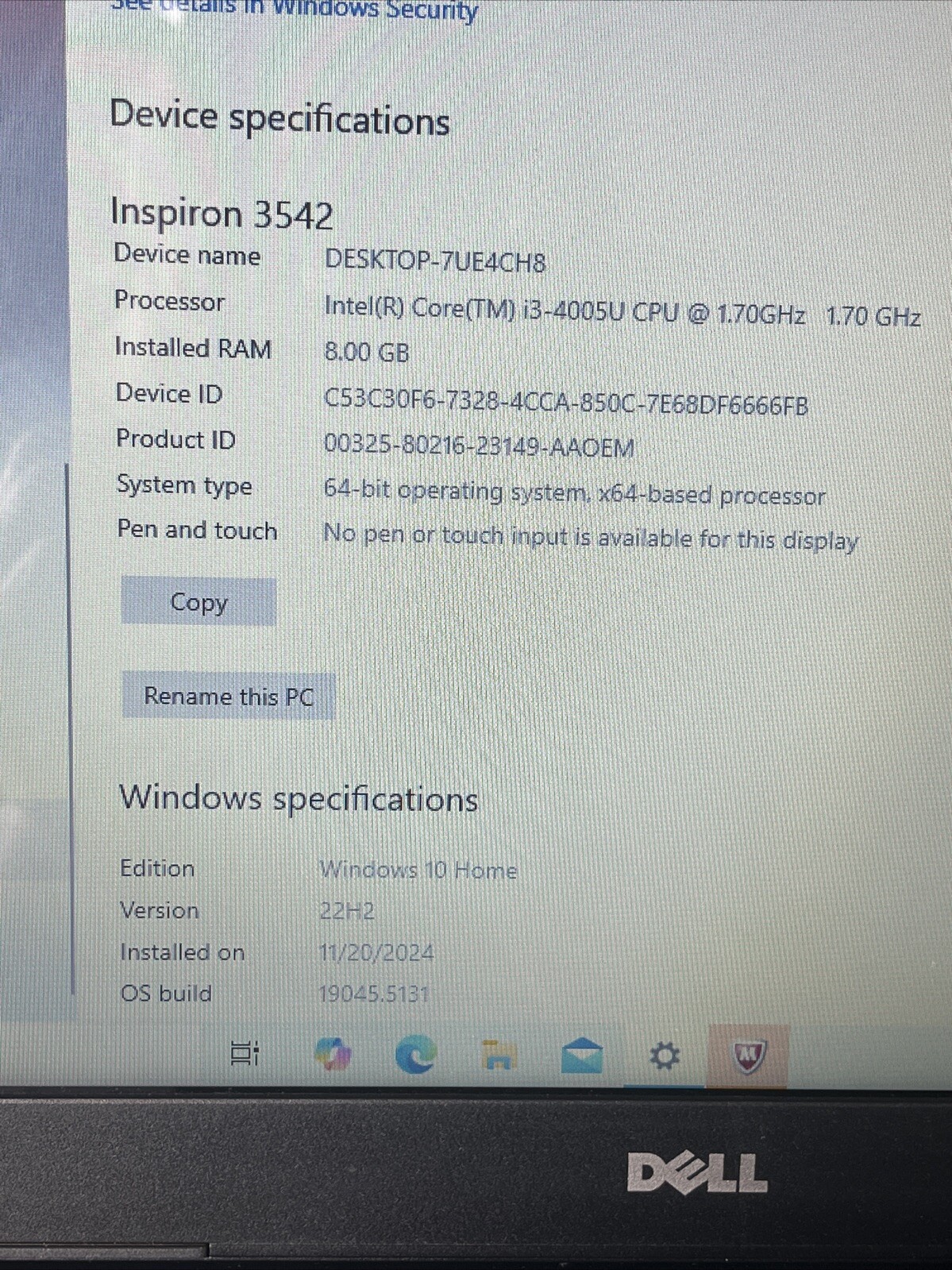 Dell Inspiron 3542 Intel i3-4005U 8GB RAM 500GB HDD 15.6″ Webcam Charger (READ)