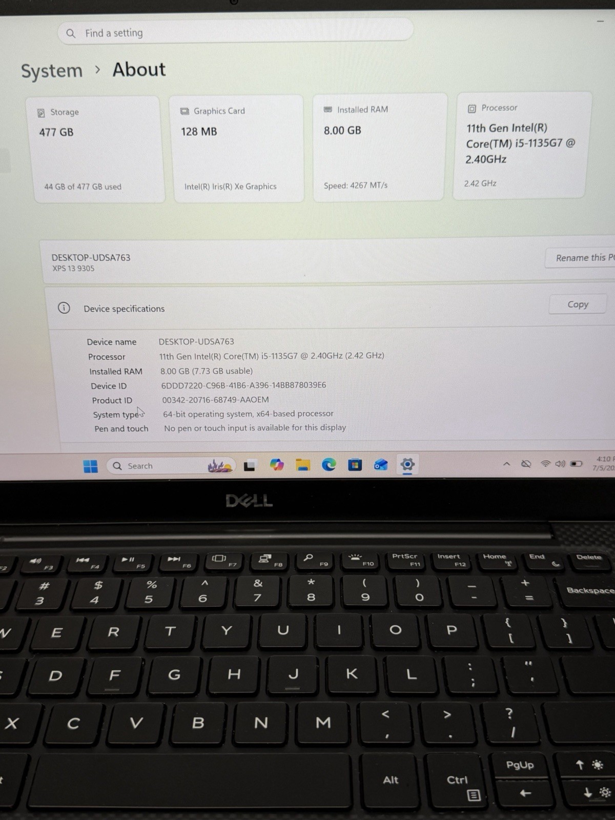 Dell XPS 13 9305 13.3” (512GB NVME, Intel Core i5-1135G7, 2.4GHz, 8GB RAM)…