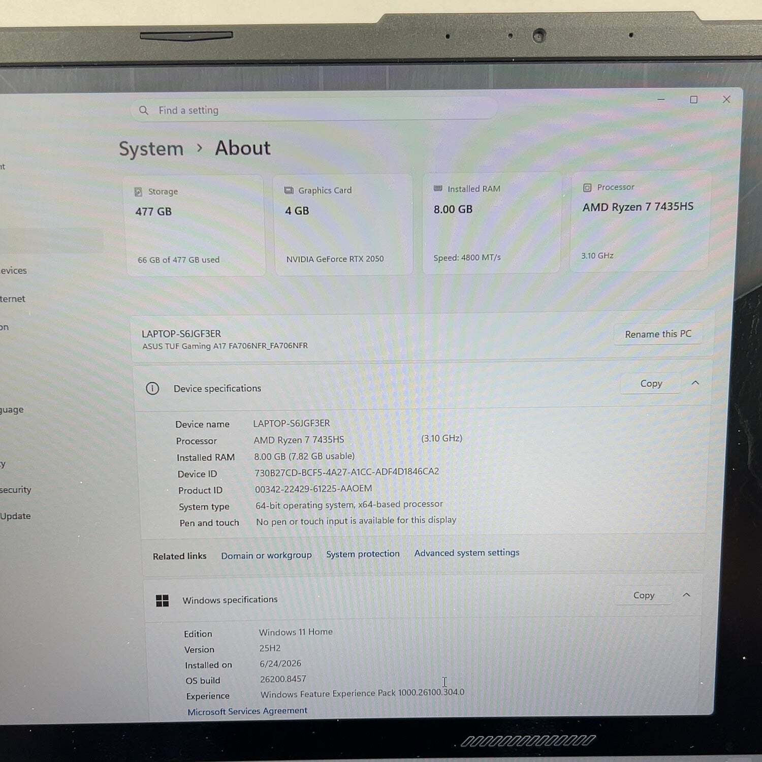 Asus TUF A17 15.6″ Ryzen 7 7435HS 3.1GHz 8GB RAM 512GB SSD GeForce RTX 2050