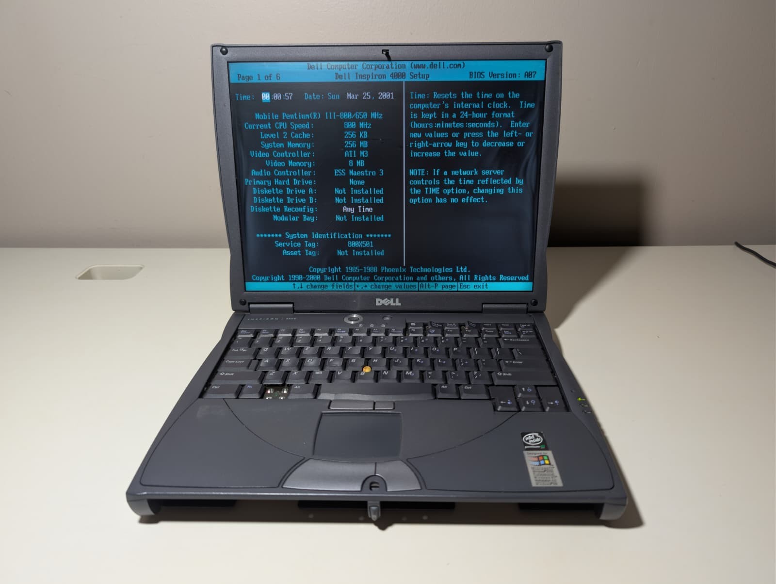 Read! Dell Inspiron 4000 | Intel Pentium III 256MB RAM | Boot To Bios | No Batt