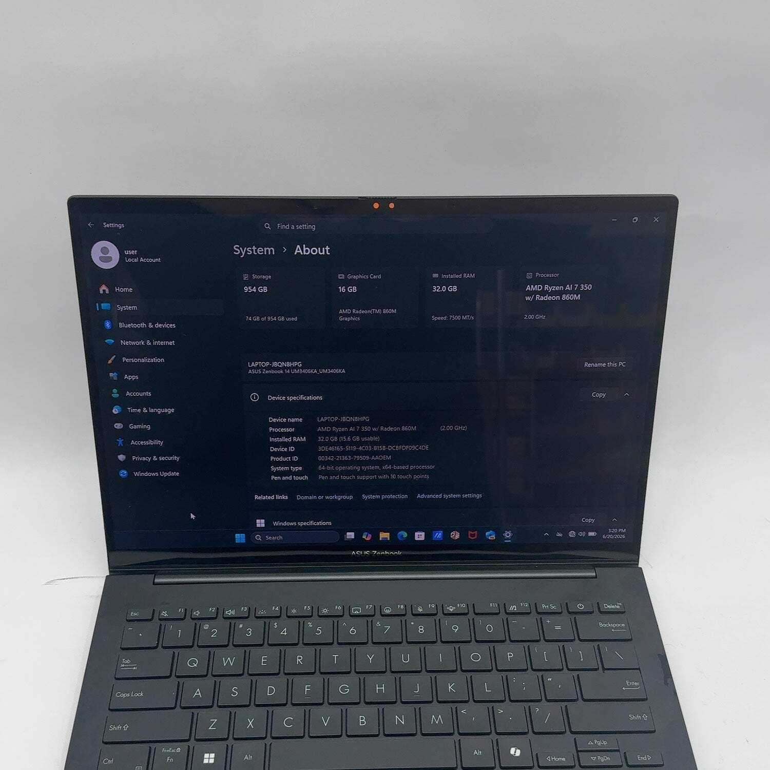 Asus Zenbook 14 UM3406K 14″ Ryzen AI 7 350 2.0GHz 16GB RAM 1TB SSD