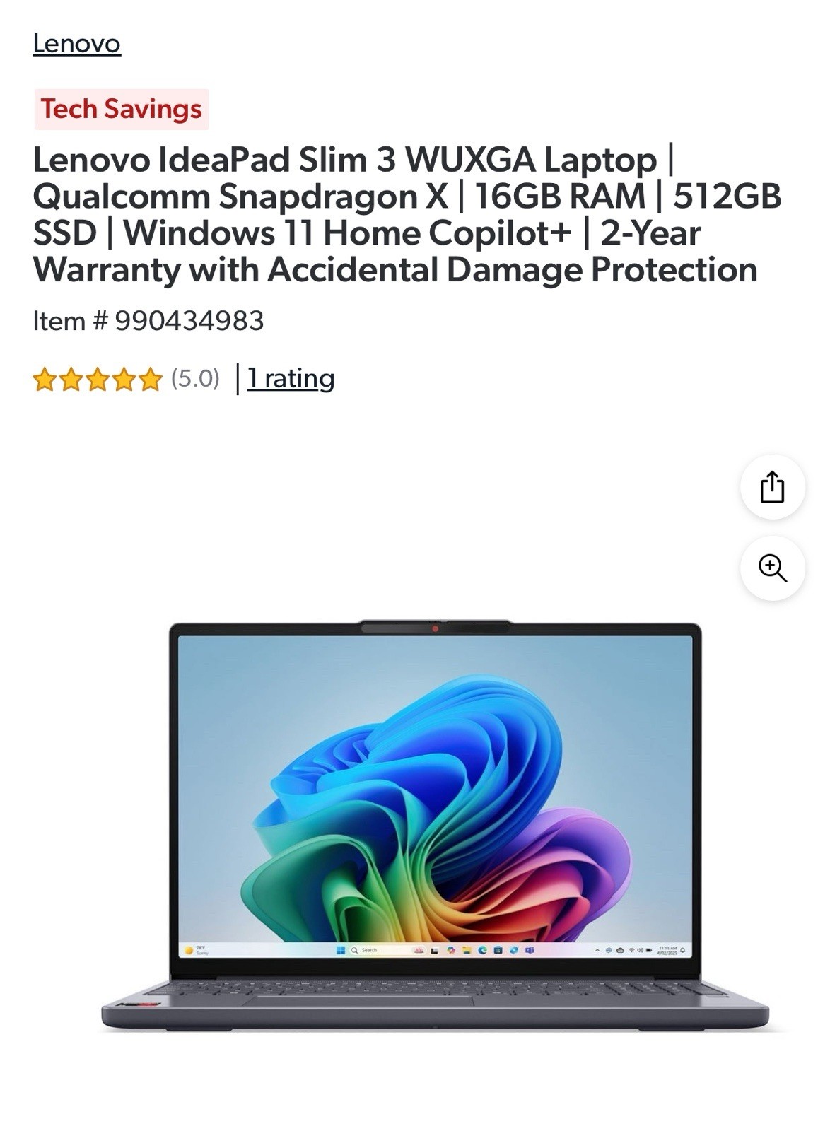 Lenovo IdeaPad Slim 3X 15.3″ WUXGA Laptop Qualcomm Snapdragon X/16GB/512GB New!!