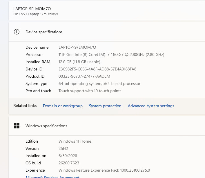 HP ENVY 17m-cg1013dx 17.3″FHD TOUCH i7-1165G7 2.8GHz 12GB 512GB SSD Win 11 Home
