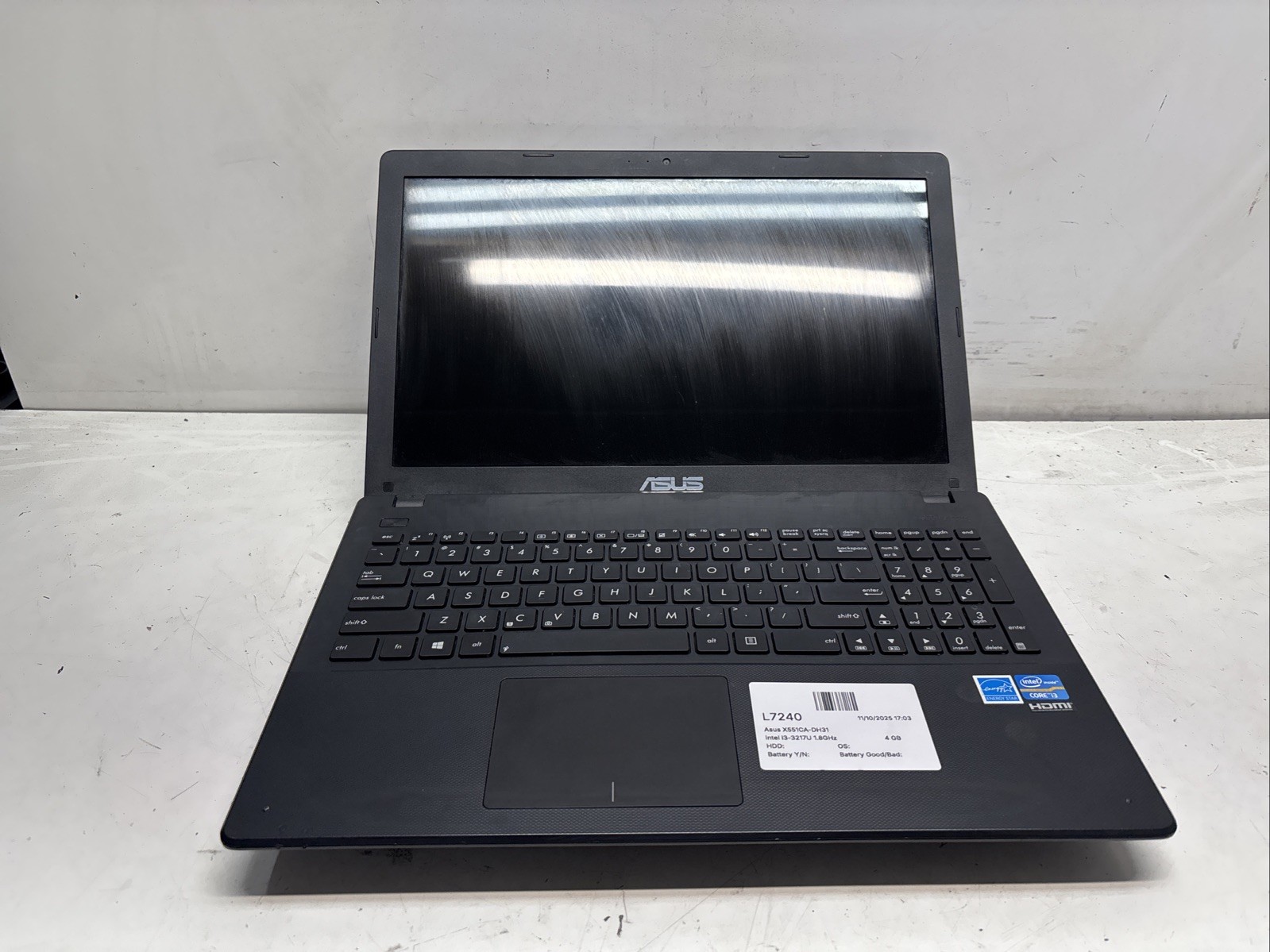 Asus X551CA-DH31 Intel i3-3217U 1.8GHz 4 GB NO HDD