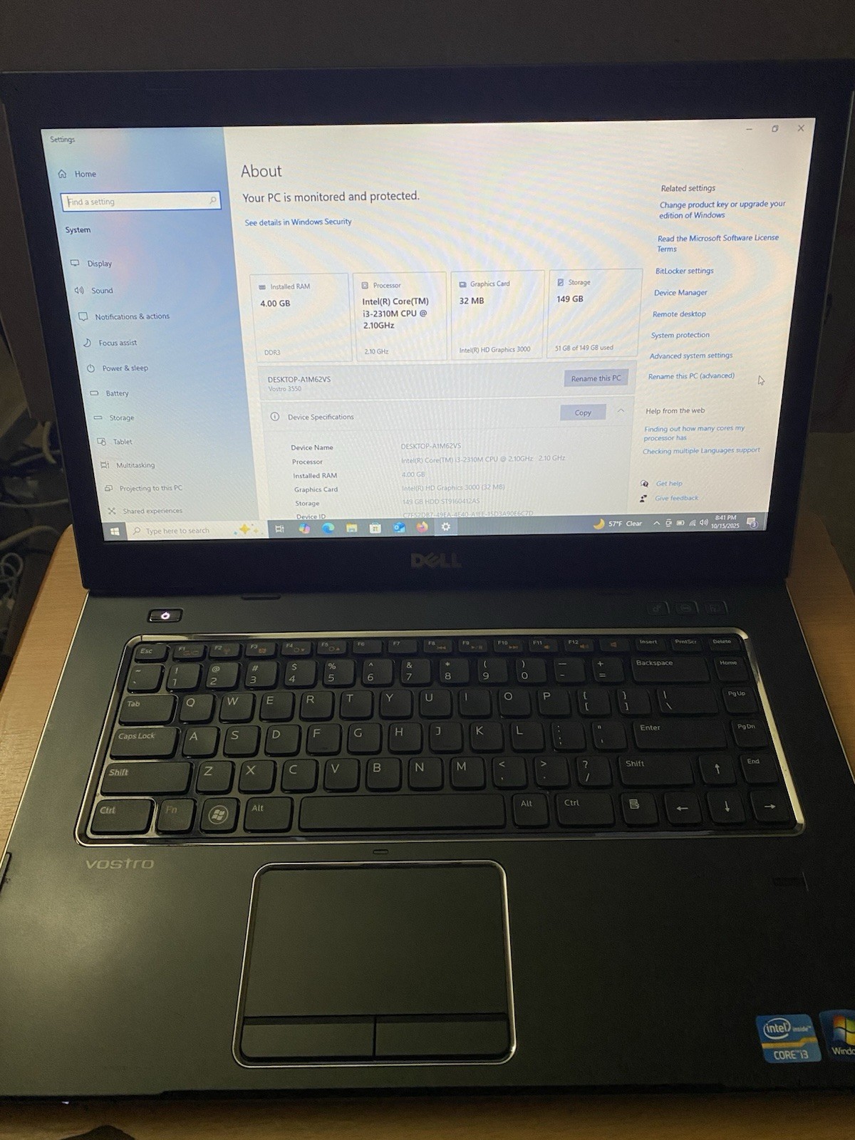 💻 Dell Vostro 3550 Laptop – Intel Core i3, 4GB RAM, 150GB HDD, Windows 10 Home