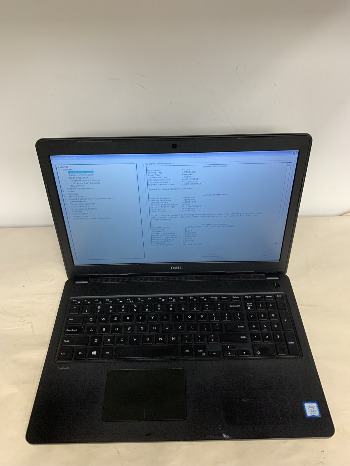 Dell Latitude 3580 15.6″ Laptop i5-7200U 8GB RAM NO HDD | Boot To Bios | DESC