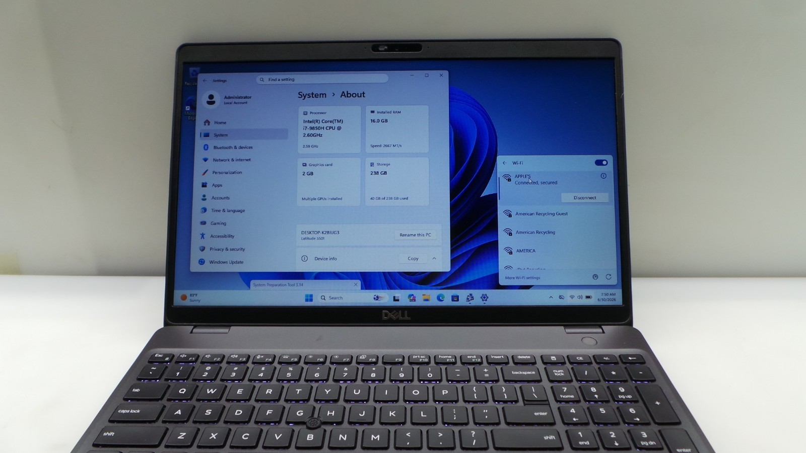 Dell Latitude 5501 15.6″ | i7-9850H 2.60GHz | 16GB RAM 256GB NVMe | WIN 11 PRO