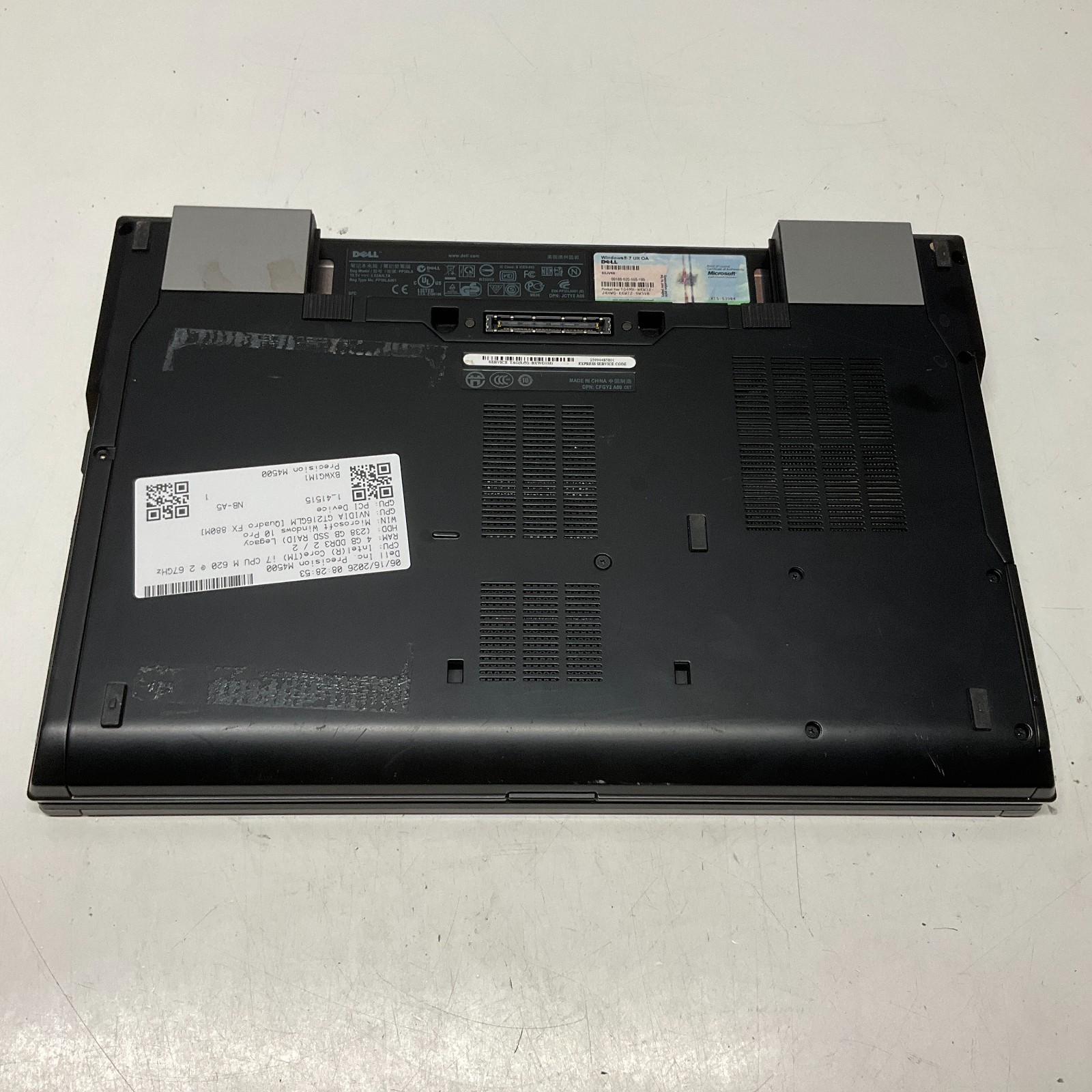 Dell Precision 4500 Laptop i7-620M 2.67GHz 4GB 250GB SSD Win 10 Pro NO BAT READ