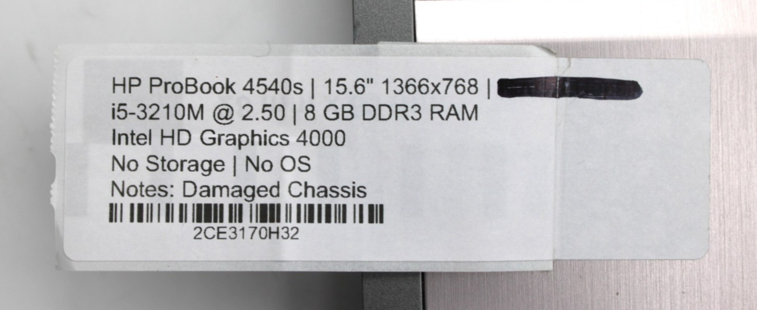 HP ProBook 4540s i5-3210M@2.5GHz 8GB DDR3 NO STORAGE OR OS *USED/TESTED*