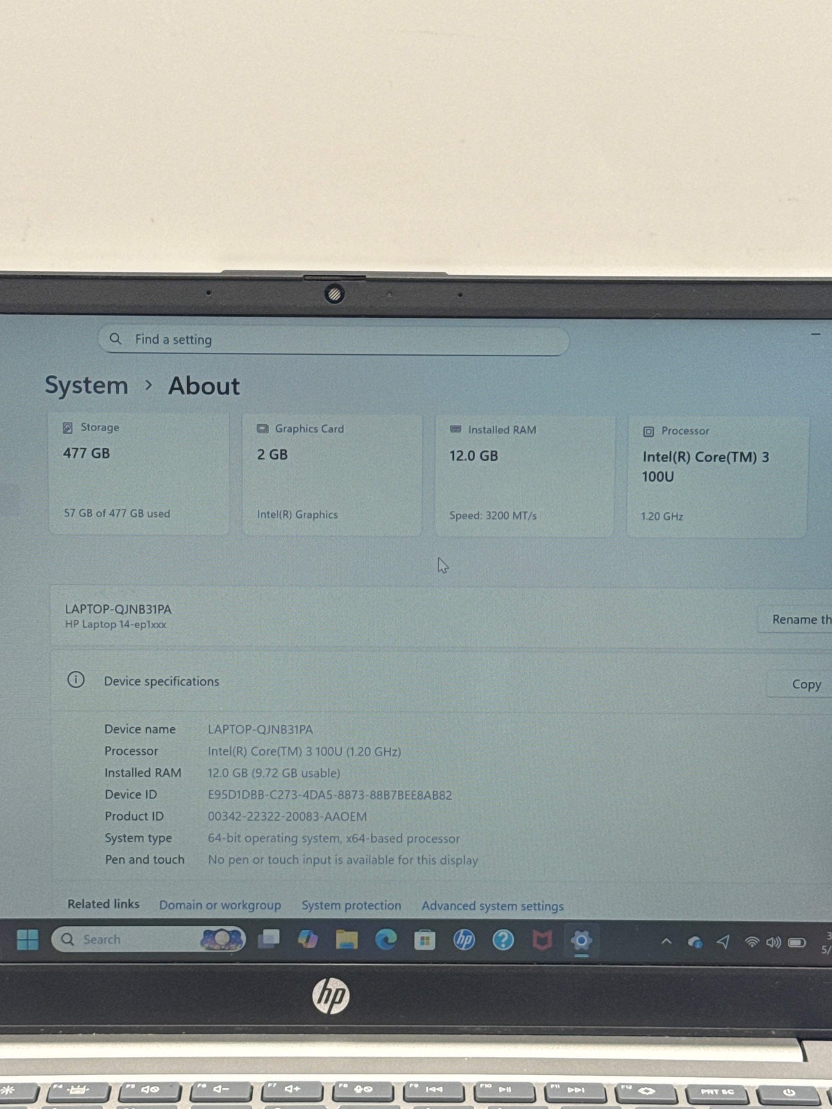 HP 14-EP1063CL 14″ Laptop 512GB SSD 12GB RAM Intel Core 3 100U