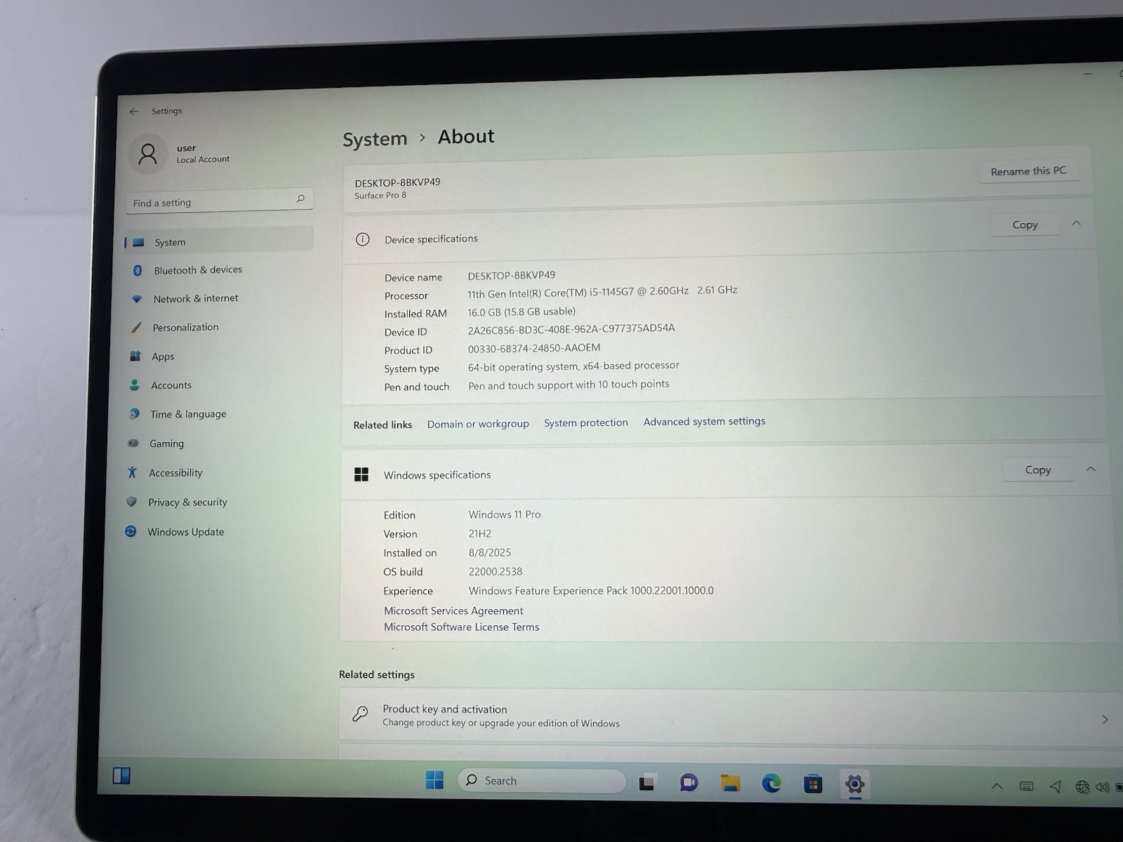 Microsoft Surface Pro 8 (1982) i5-1145G7 – 16GB RAM – 256GB 120Hz – Win 11 Pro