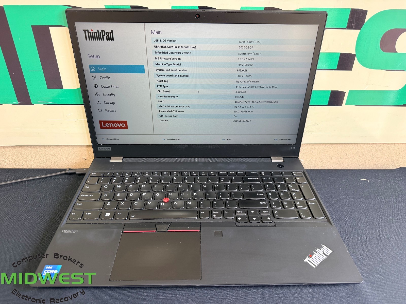 Lenovo ThinkPad T15 Gen 1 i5-1145G7 2.6GHz 8GB RAM No OS/HDD/SSD