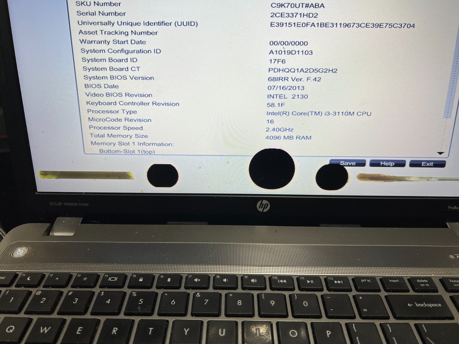 HP ProBook 4540s – i3- 3110m 2.40GHz 4GB No HDD No OS
