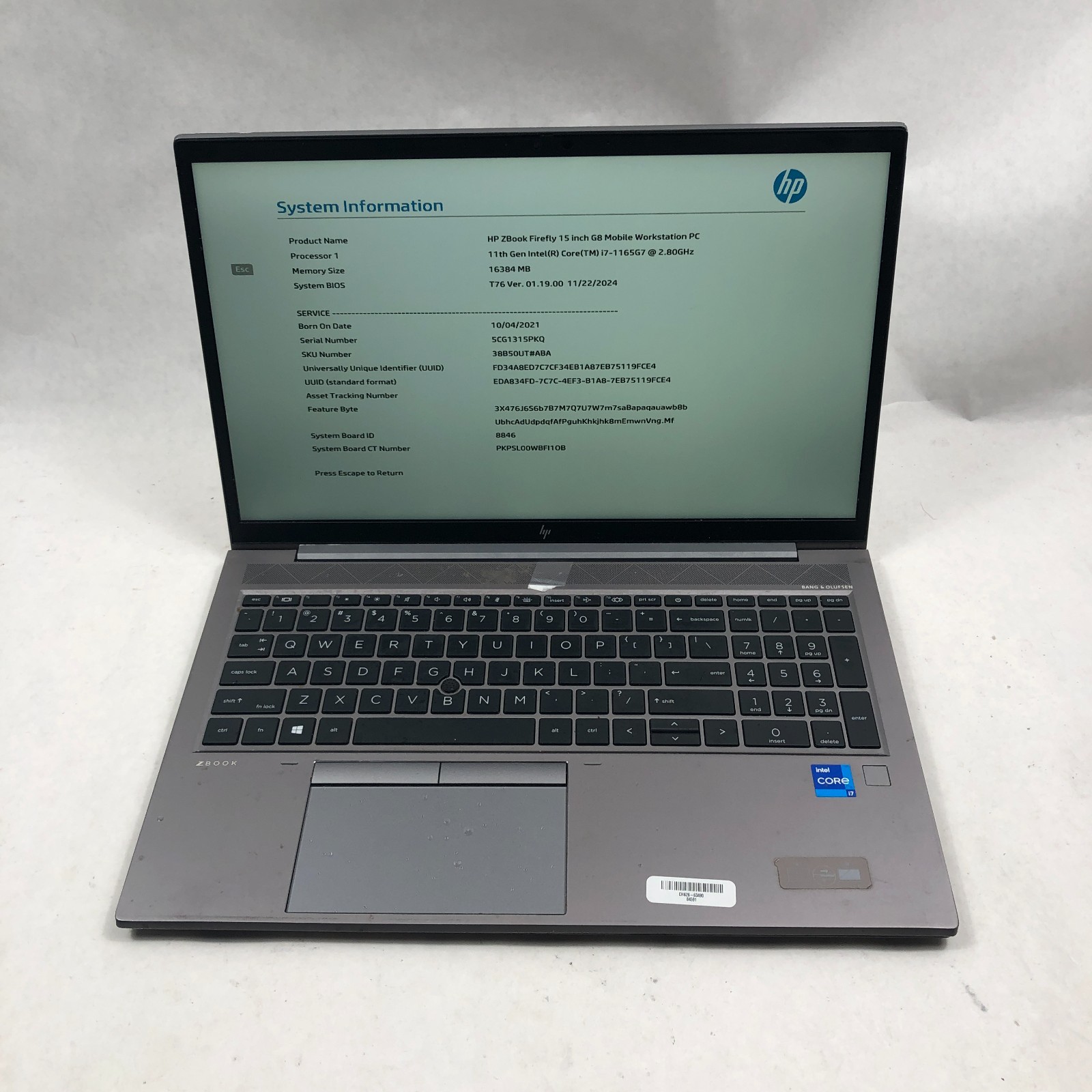 HP ZBook Firefly 15 G8 Mobile Workstation i7-1165G7 16GB RAM No SSD