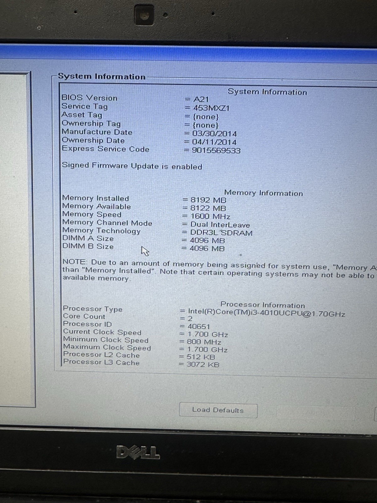 Dell Latitude E7240 i3-4010U 8GB RAM, No hdd with Charger