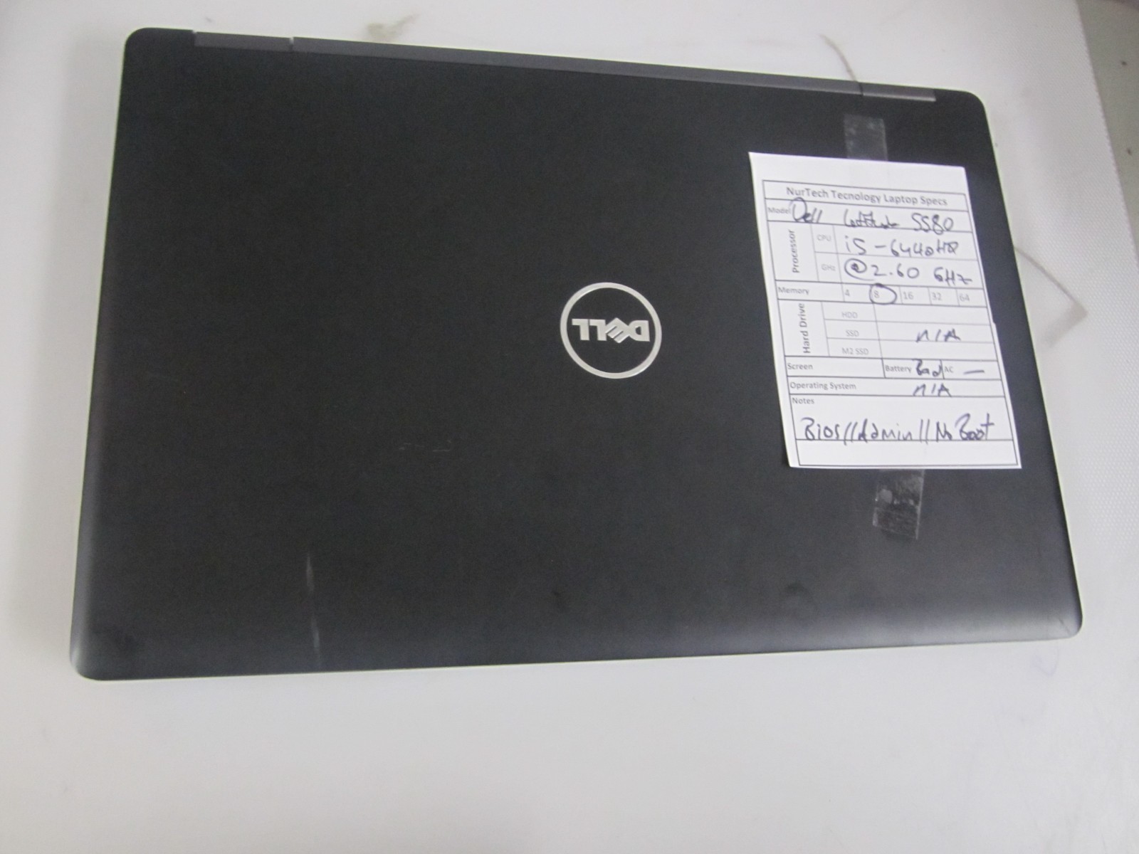 Dell Latitude 5580 15.6″ i5-6440HQ 2.6GHz 8GB No HDD/OS/AC BIOS Laptop + AC BIOS
