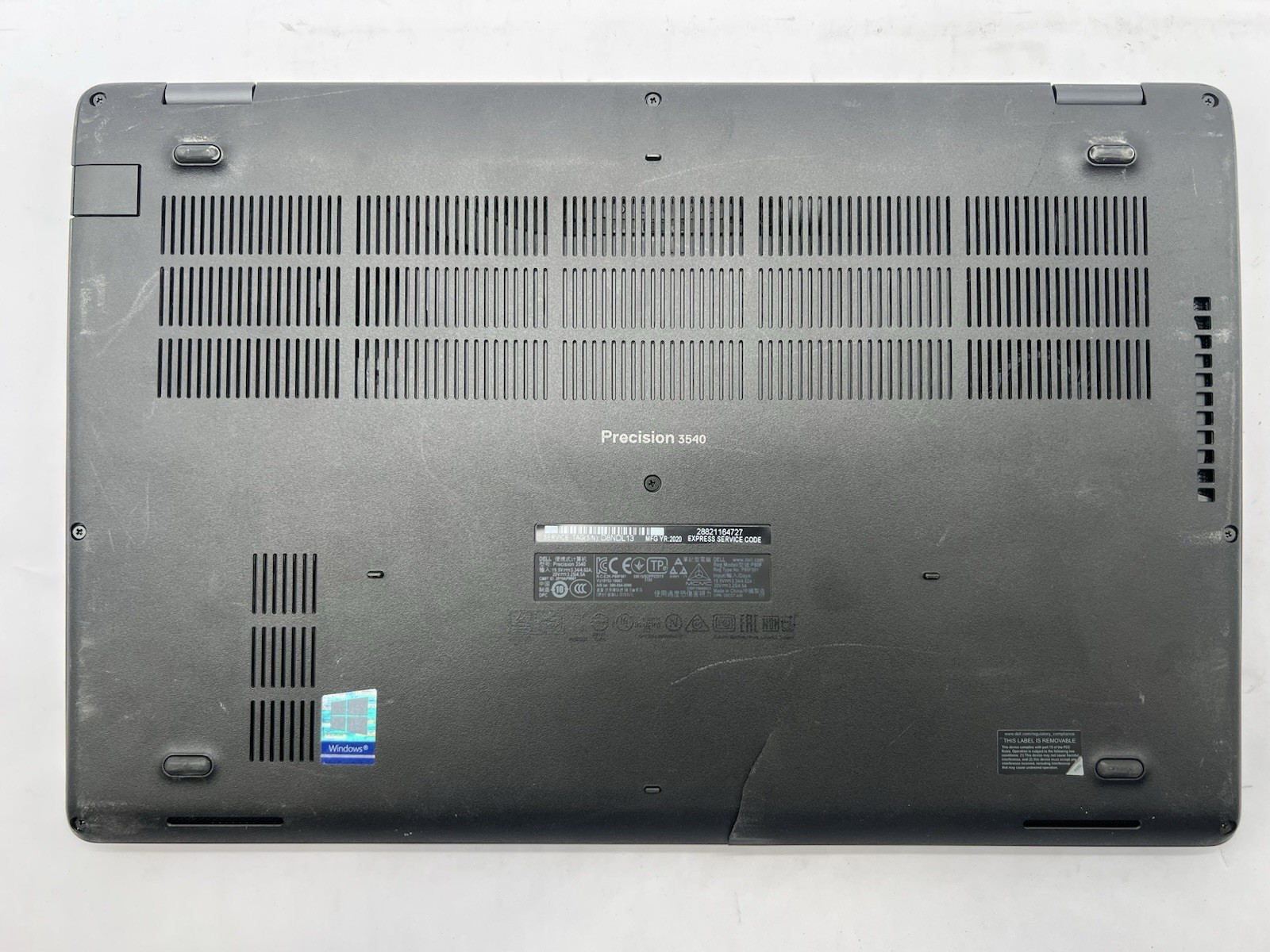 Dell Precision 3540, i7-8665U CPU, @ 1.90GHz, 16GB RAM, 256GB NVMe-No OS/AC