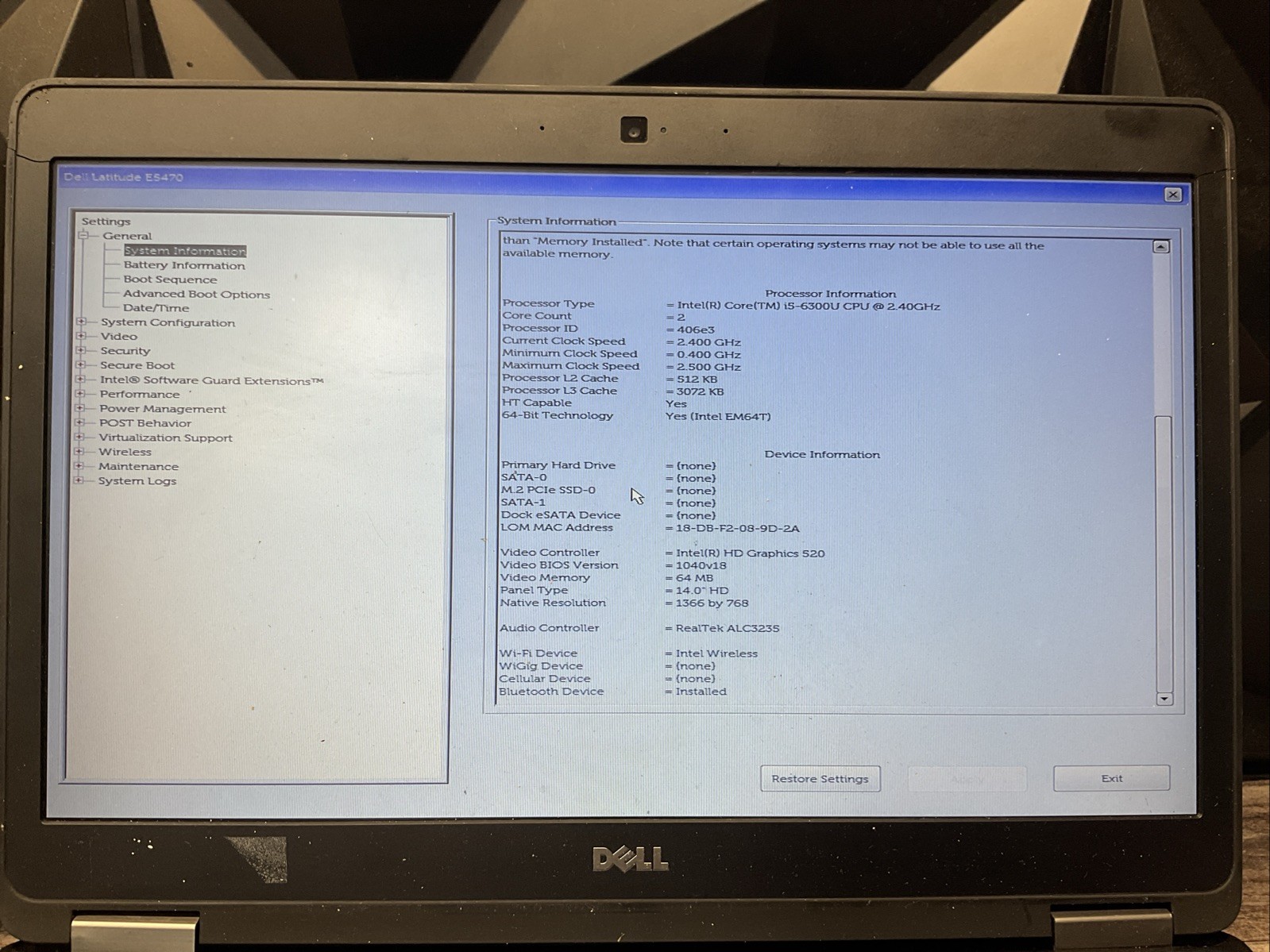 Dell Latitude E5470 / Intel Core i5 6th Gen / BIOS Unlocked / Parts Repair / J6