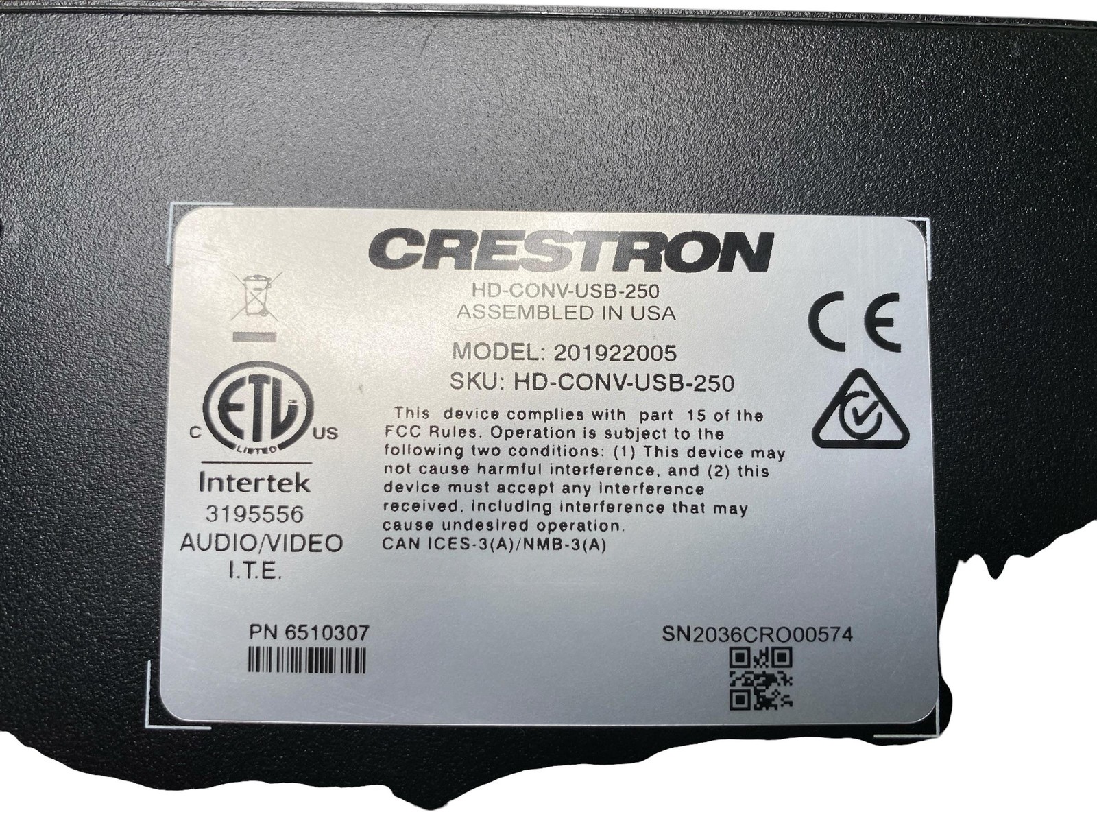 Crestron HD-CONV-USB-250 HDMI to USB Converter Model 201922005 Grade C