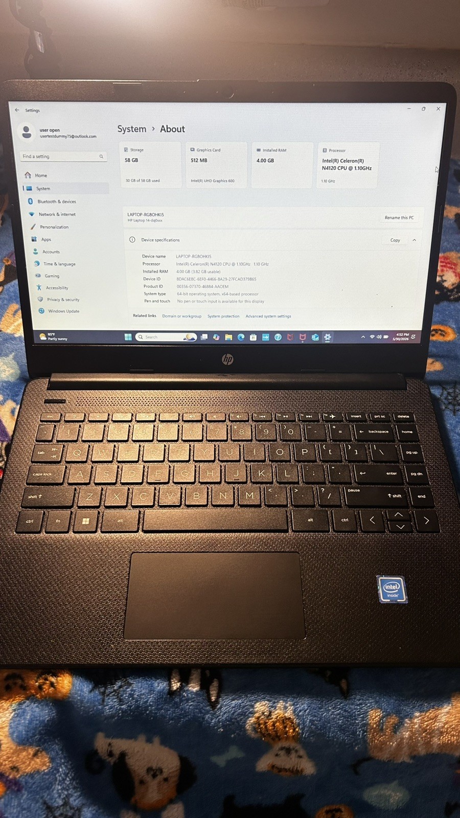 HP Laptop Computer 14″ HD Intel N-series 64 GB (charger included)