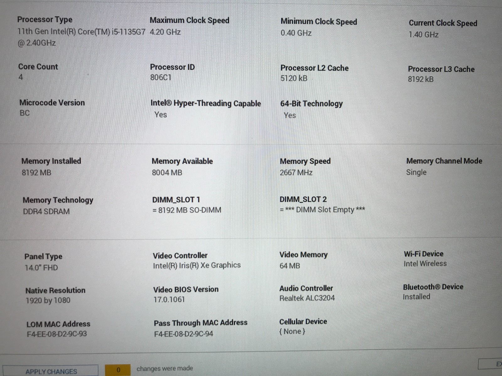 Dell Latitude 3420 / Intel Core i5-1135G7 1.40GHz / 8GB RAM / No SSD