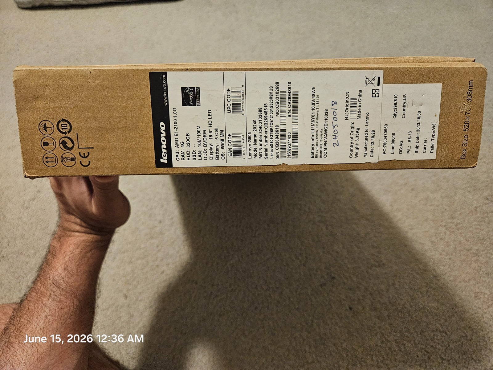 Lenovo G505-20240 AMD E1-2100 @ 1.0GHz, 4GB 320GB HDD, DVDRW, 15.6″ Windows 8