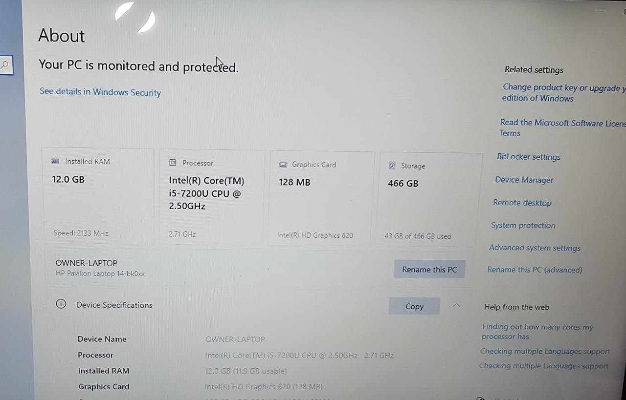 HP Pavilion 14-BK091ST (14-BK0XX) 14″ i5-7200U 12GB RAM 500GB HD WINDOWS 10