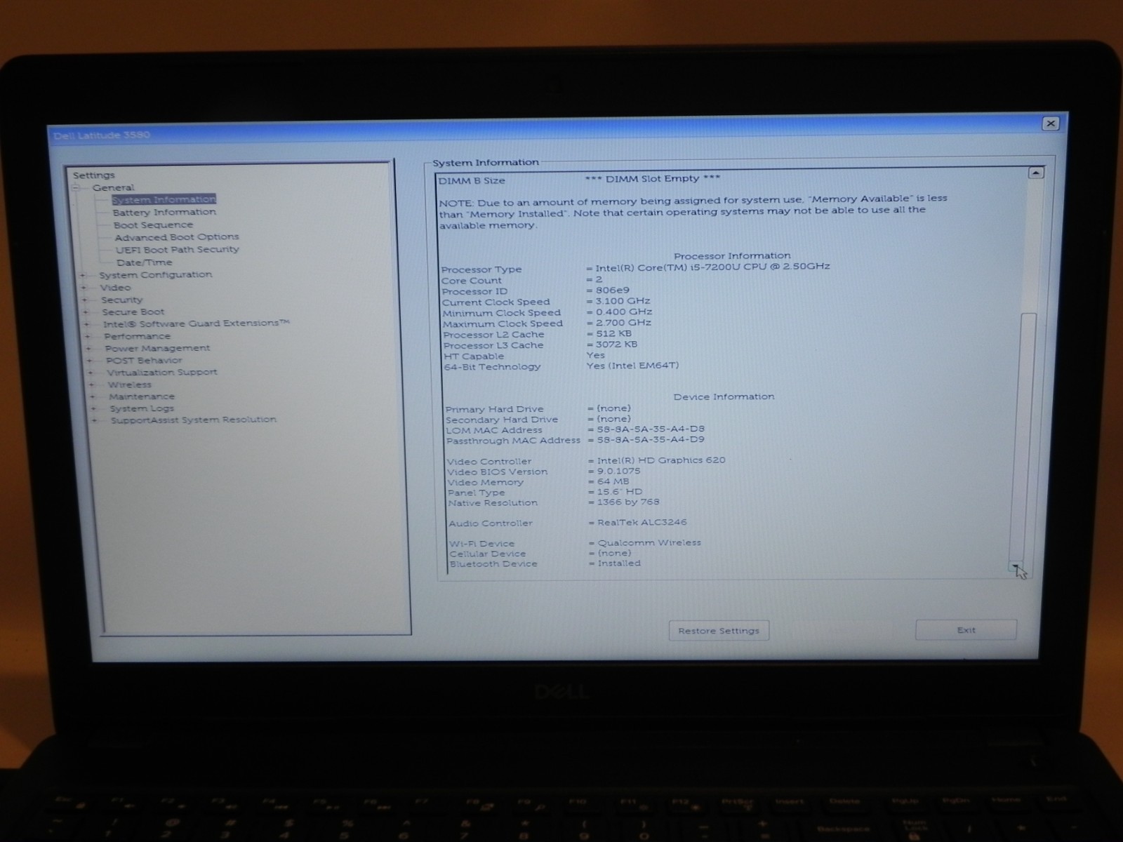 Dell Latitude 3580 15.6″ Intel i5-7200u 2.5GHz 4GB RAM -FOR PARTS OR REPAIR-