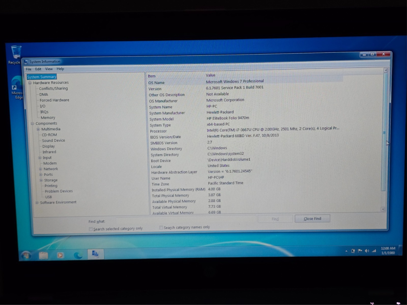 HP EliteBook Folio 9470m 14″ Laptop i7-3667U 4GB RAM 128GB SSD Windows 7 TESTED