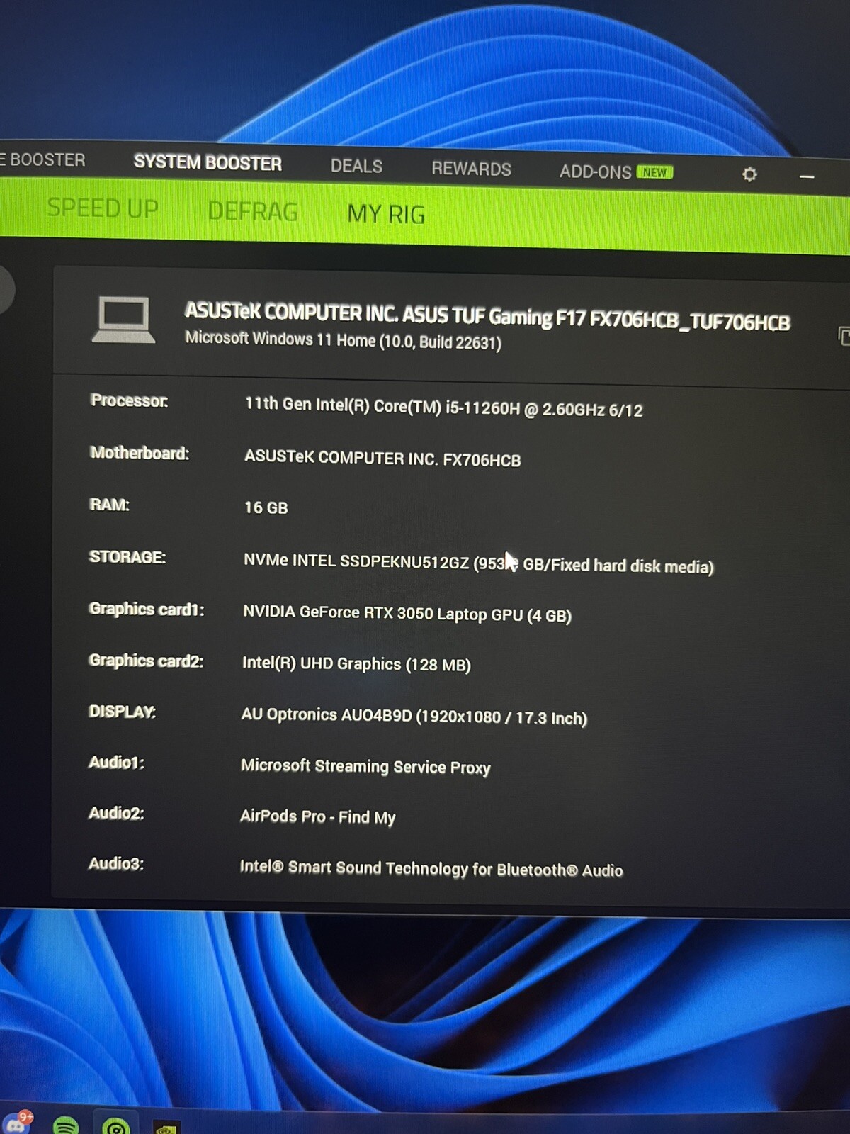 asus tuf gaming f17 I5-11260h 16gb
