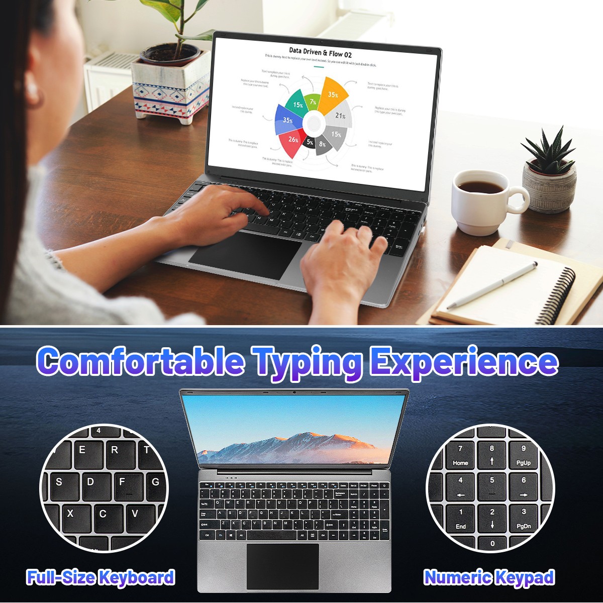 2026 15.6 inch Laptop 16GB+512GB Windows 11 Computers WiFi, Bluetooth, Type-C
